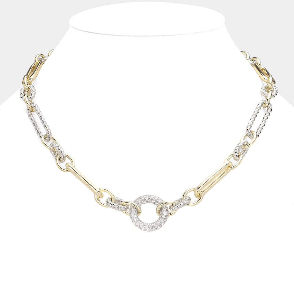 14K Gold Plated Cubic Zirconia Open Circle Pointed Necklace - Elegant Dainty Jewelry for Women, Perfect for Date Night, Party & Everyday Wear
