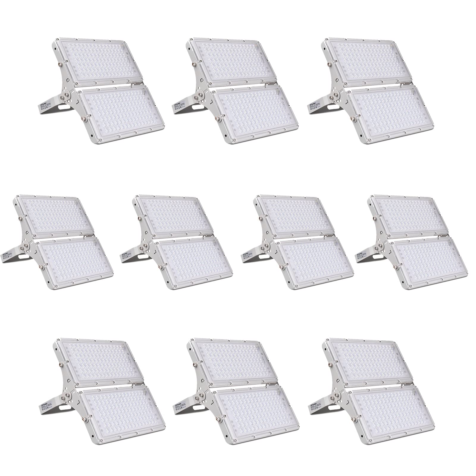 10-Pack 200W LED Flood Lights Outdoor - 16000LM Bright Stadium Lights, 6000K Daylight White, IP65 Waterproof - Perfect for Stadiums, Lawns, Arenas, Yards, Parking Lots & Security Lighting