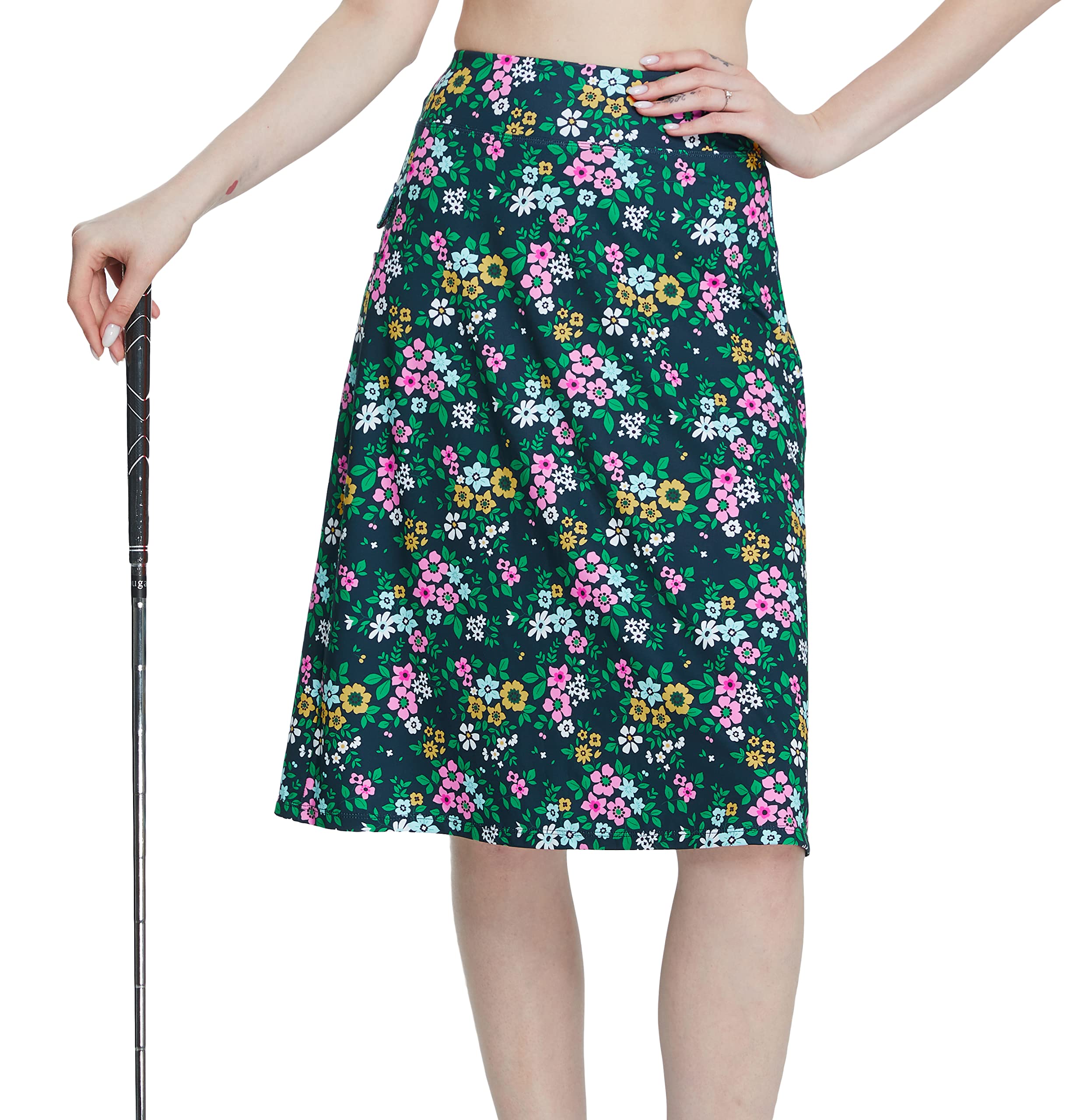 Cityoung Women's High Waist Knee-Length Golf Skorts with Pockets - Athletic Midi Skirt with Built-in Shorts for Golf, Tennis & Casual Wear