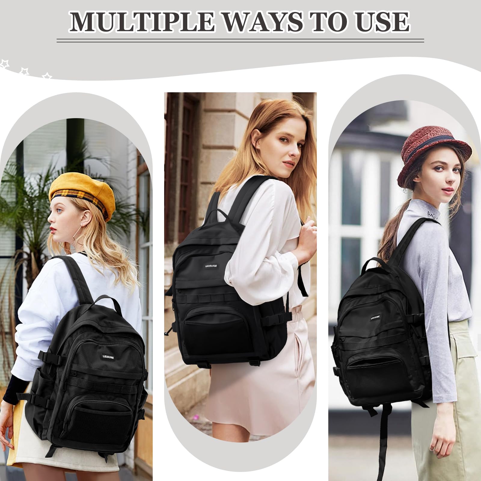 SEAFEW Lightweight Water Resistant Laptop Backpack for College, High School Students - Durable Book Bag for Men & Women, Perfect for Travel, Work & Daily Use - Black (G1) - Ideal for Commuting, Campus Life & Business Trips