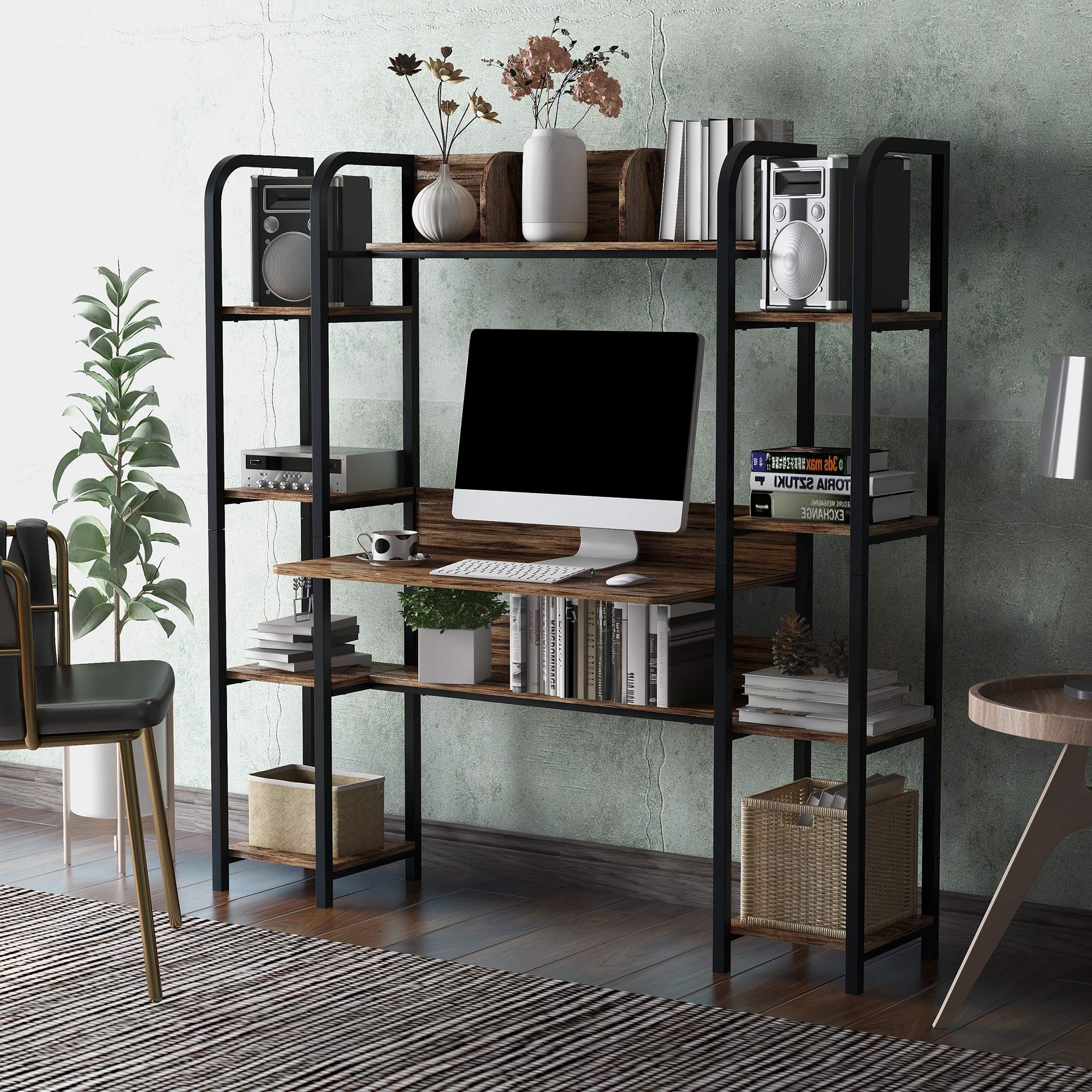 Home Office Desk with Storage Hutch & Bookcase - Compact Workstation for Small Spaces
