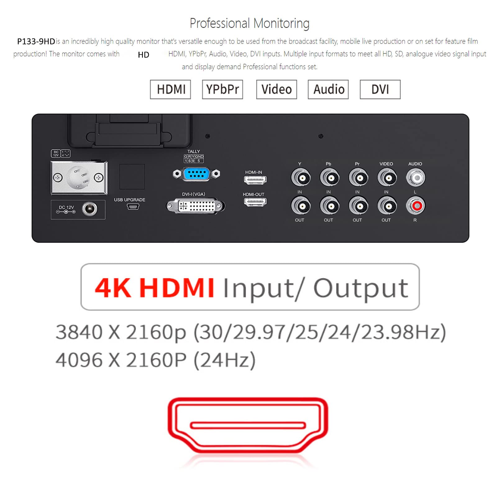 SEETEC P133-9HD 13.3-inch IPS Broadcast Monitor - Full HD 1920x1080 HDMI Production Monitor for Film Making, Vlogging & Mobile Live Streaming - Perfect for On-Set Monitoring, YouTube Content Creation and Professional Video Production