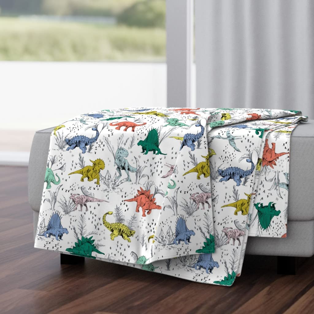 Soft Plush Minky Throw Blanket 50x70 Inches - Dinosaur Pop Art Rainbow Print Cozy Blanket for Bed, Couch & Nursery | Perfect Gift for Kids & Adults