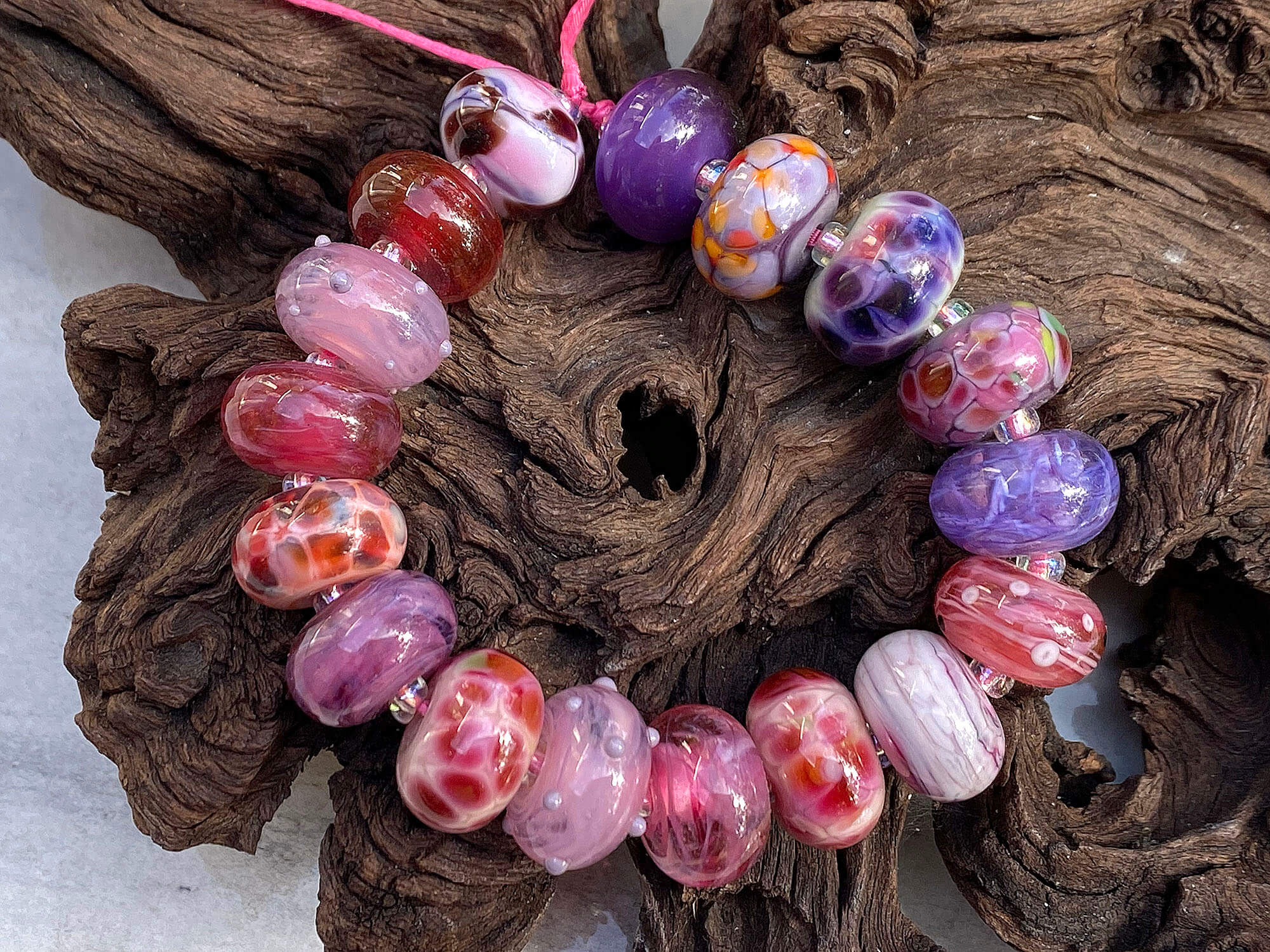 17 Pink & Purple Orphan Lampwork Beads Mix - Handmade Glass Beads for Jewelry Making, DIY Crafts, Bracelets & Necklaces - Perfect for Beaders and Artisans