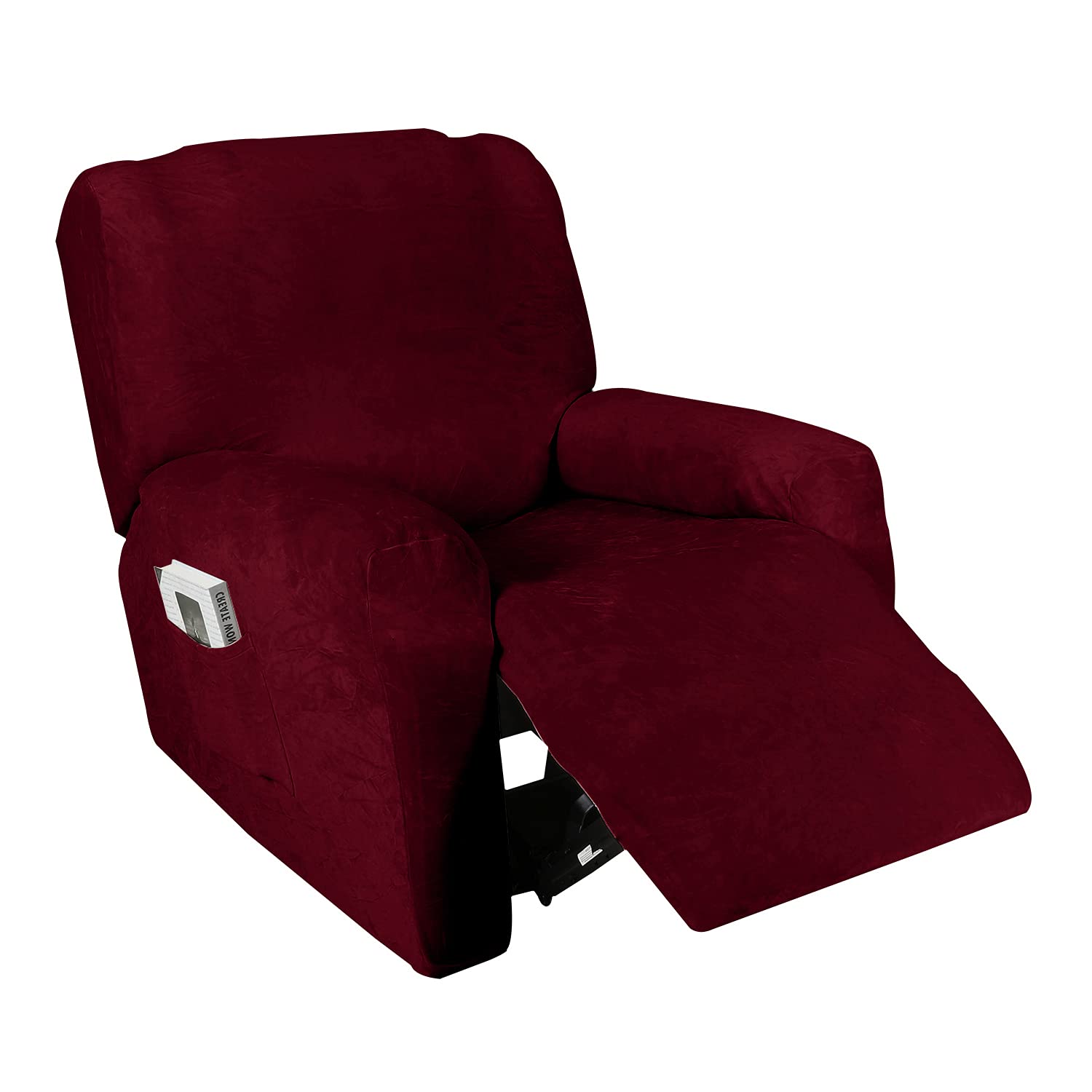 Golden Velvet Recliner Chair Slipcover - 4-Way Stretch Fabric with Remote Pocket - Universal Fit for Most Recliner Chairs - JOLAN Burgundy - Sofa Protector & Furniture Cover for Living Room, Home Theater, and Lounge Areas