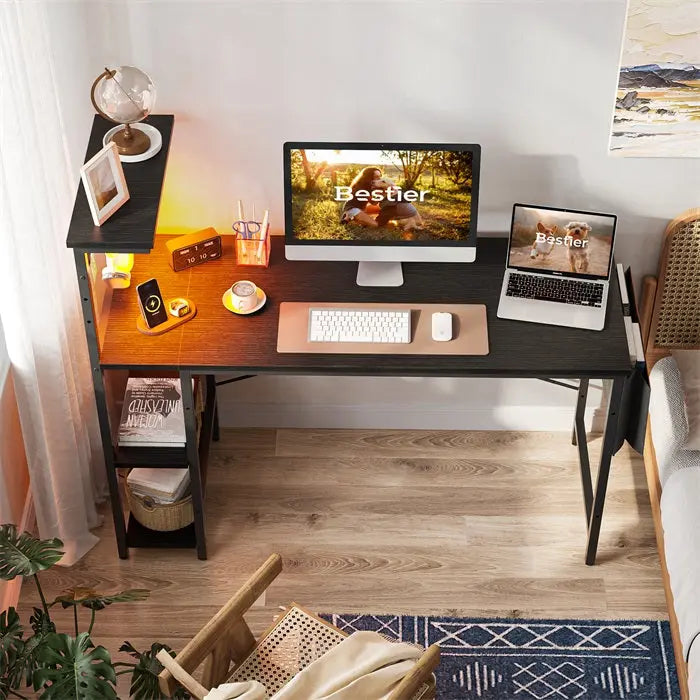 Bestier 51 Inch LED Gaming Desk with 4 Tier Shelves & Storage Bag - Perfect for PC Gaming Setup, Home Office & Streaming Station
