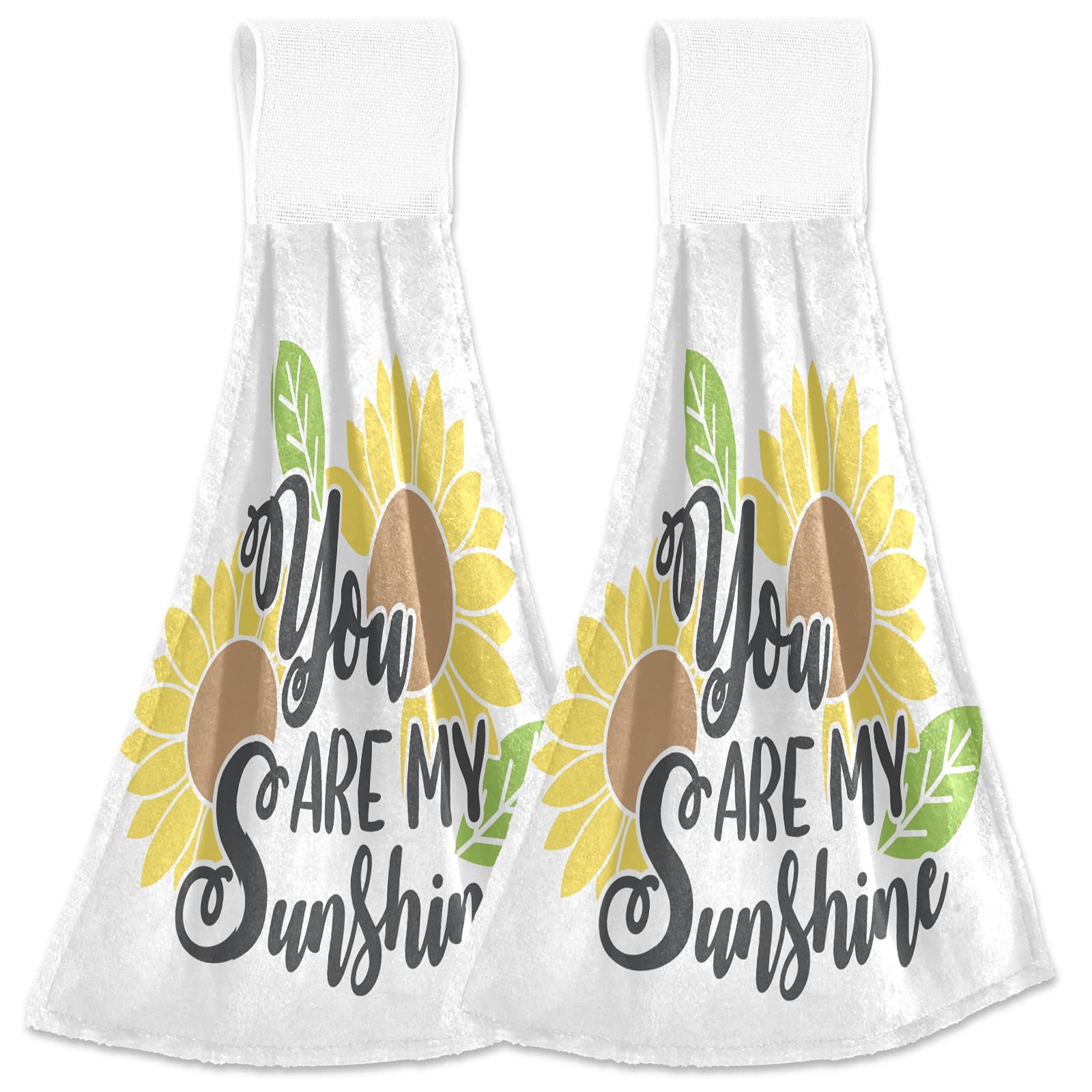 You Are My Sunshine Sunflower Hanging Kitchen Towels - Fast Drying Dish & Tea Towels Set of 2 for Bathroom, Tabletop, Gym - Cute Home Decor Hand Towels for Kitchen, Bath & Dining Room