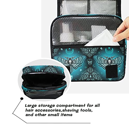 Butterfly Skull Blue Hanging Toiletry Bag - Waterproof Travel Makeup Organizer with Clear Pockets for Cosmetics, Shampoo & Toiletries | Perfect for Camping, Gym & Air Travel