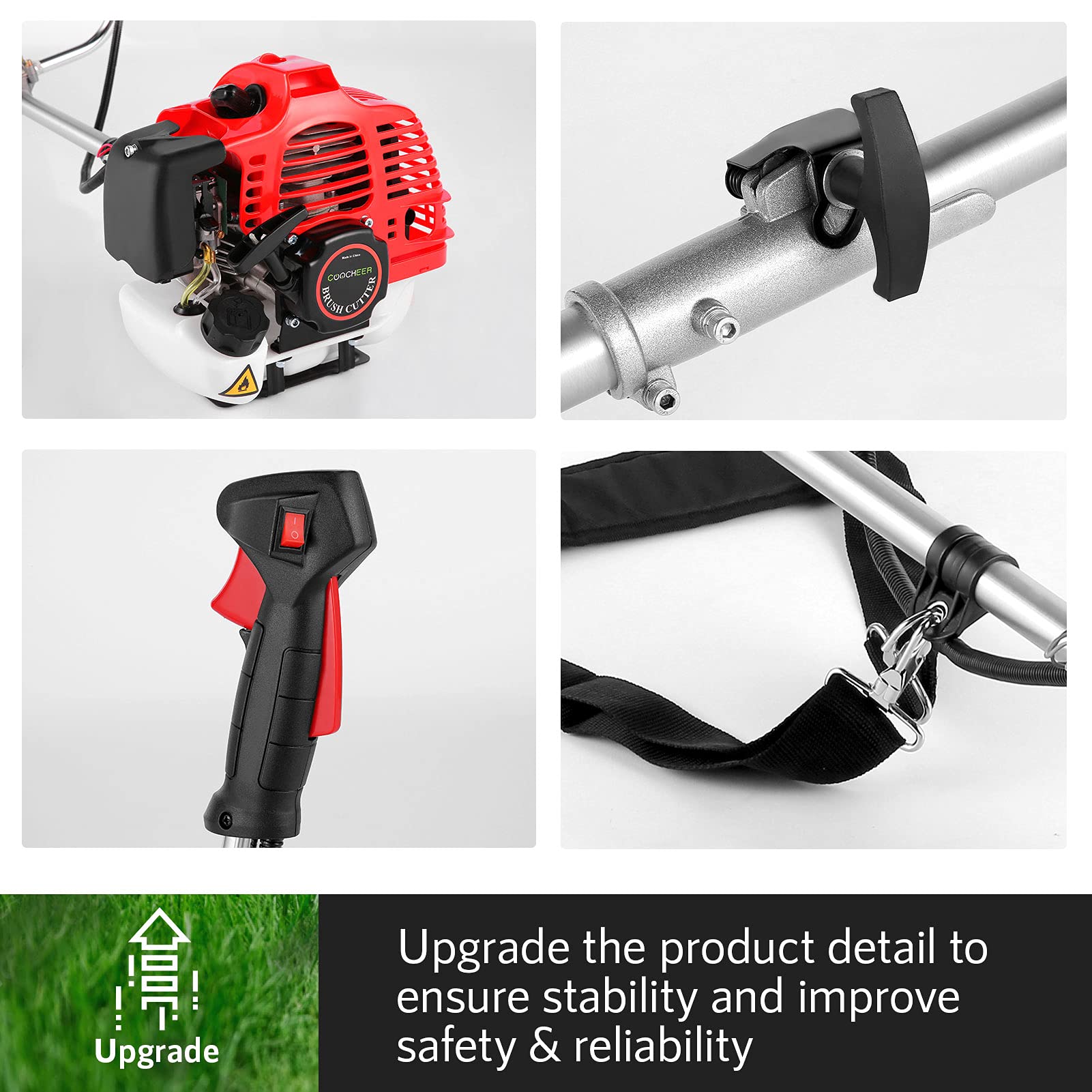 58CC 4-in-1 Gas Powered Weed Wacker - Straight Shaft String Trimmer & Brush Cutter with U-Handle for Grass, Heavy Bush & Yard Maintenance (Red) - Perfect for Landscaping, Lawn Care & Property Edging