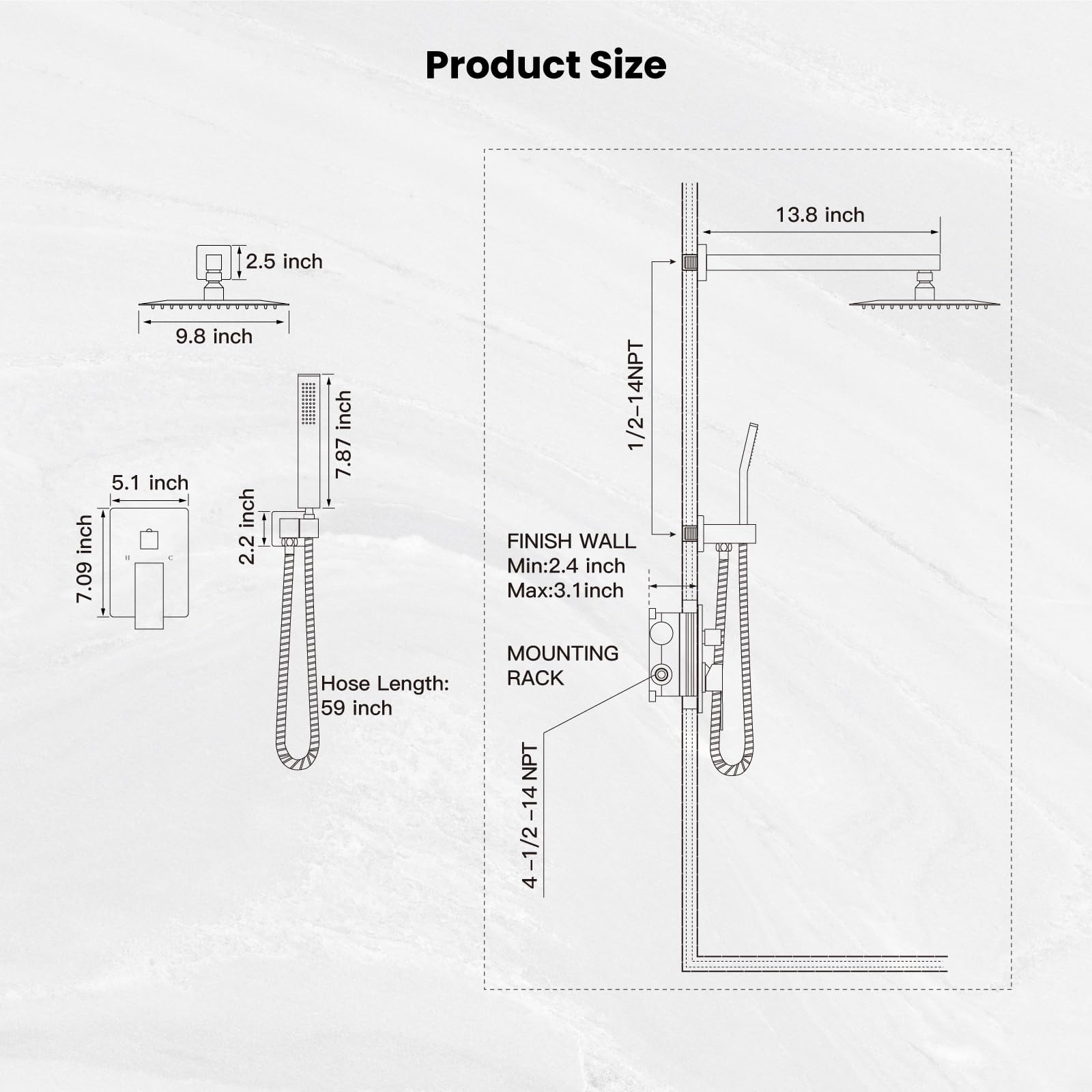 Gotonovo 10 Inch Matte Black Rainfall Shower System - Wall Mounted Shower Head and Handle Combo with Solid Brass Pressure Balancing Mixer Valve | Perfect for Modern Bathroom Renovation & Spa-Like Shower Experience