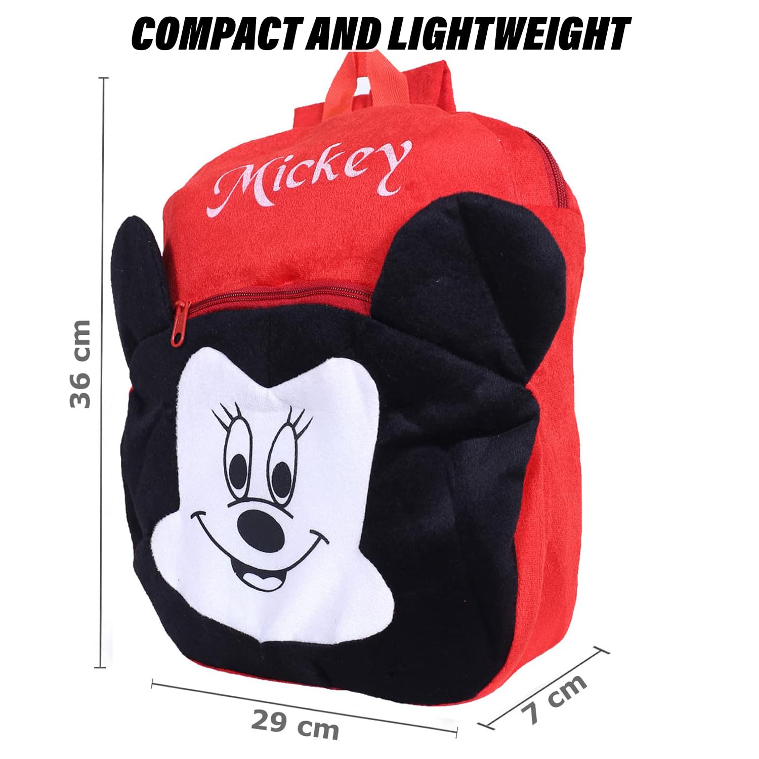 Kuber Industries Disney Mickey Mouse Backpack for Kids - 2 Compartment Velvet School Bag with Adjustable Straps, Red & Black - Perfect for School, Travel, and Daily Use