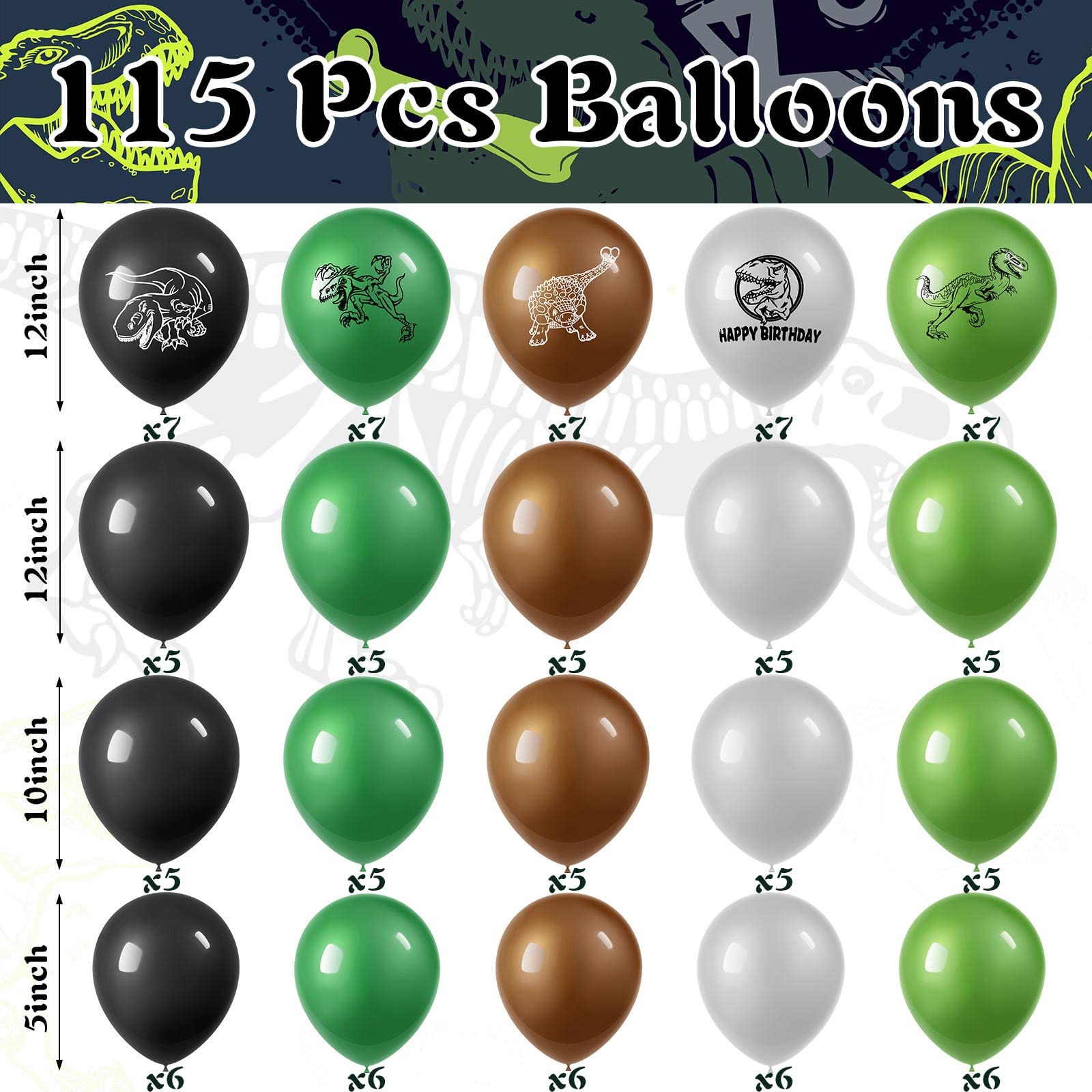 115 Pcs Dinosaur Balloons Kit - Camouflage Latex Balloons for Dinosaur Themed Baby Shower, Birthday Party Decorations - Perfect for Dinosaur Balloon Arch, Backdrop & Party Scene Decoration