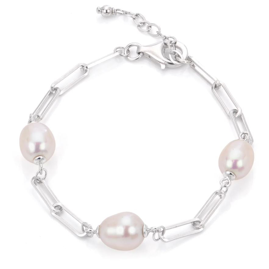 Freshwater Pearl & Paperclip Chain Bracelet for Women - Elegant Minimalist Jewelry Gift for Birthday, Anniversary & Everyday Wear