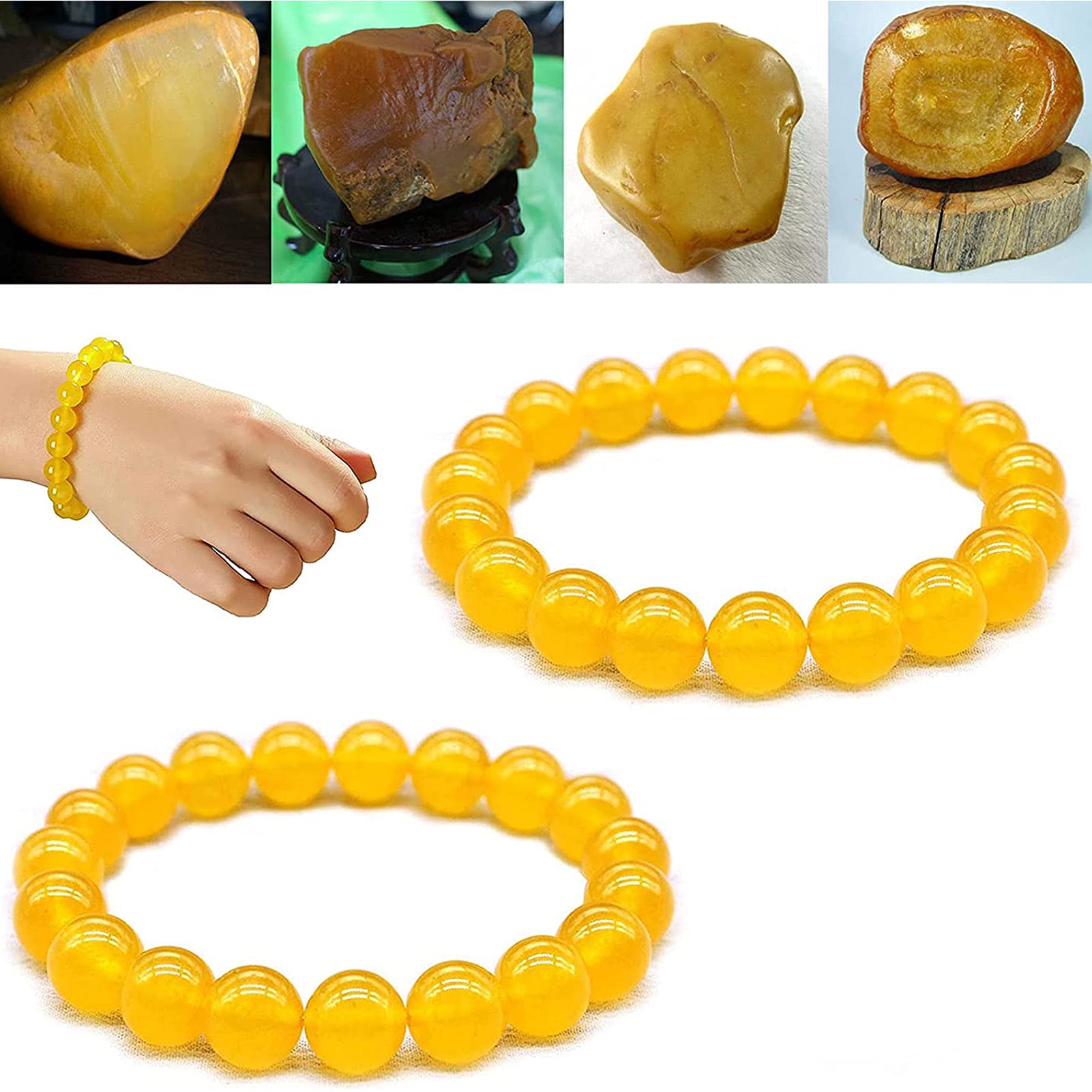 2Pcs Yellow Jasper Cleansing Bracelet - Natural Gemstone Beaded Stretch Bracelet for Energy Cleansing, Meditation & Anti-Fatigue - Perfect for Yoga, Reiki Healing & Spiritual Protection