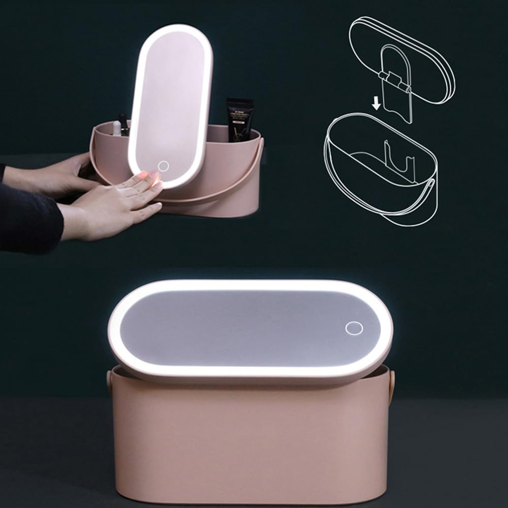 Portable LED Lighted Makeup Box with Mirror - Multi-Functional Travel Cosmetic Organizer Case (White, Compact Size) - Perfect for Travel, Home Vanity & Professional Makeup Artists