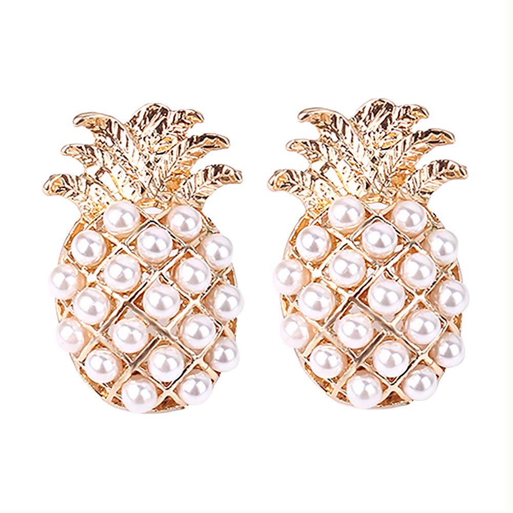 Crystal Pearl Earrings Set - Fashionable Pineapple Stud Earrings with Faux Pearl Inlay, Elegant Jewelry Gift for Women & Girls (Perfect for Parties, Weddings & Everyday Wear)