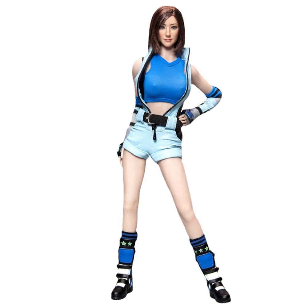 Pipigirl 1/6 Scale Kazama Asuka Collectible Action Figure Outfit Set - Blue Costume & Head Sculpt for Encapsulated Body - Perfect for Anime Figure Display & Cosplay Collection