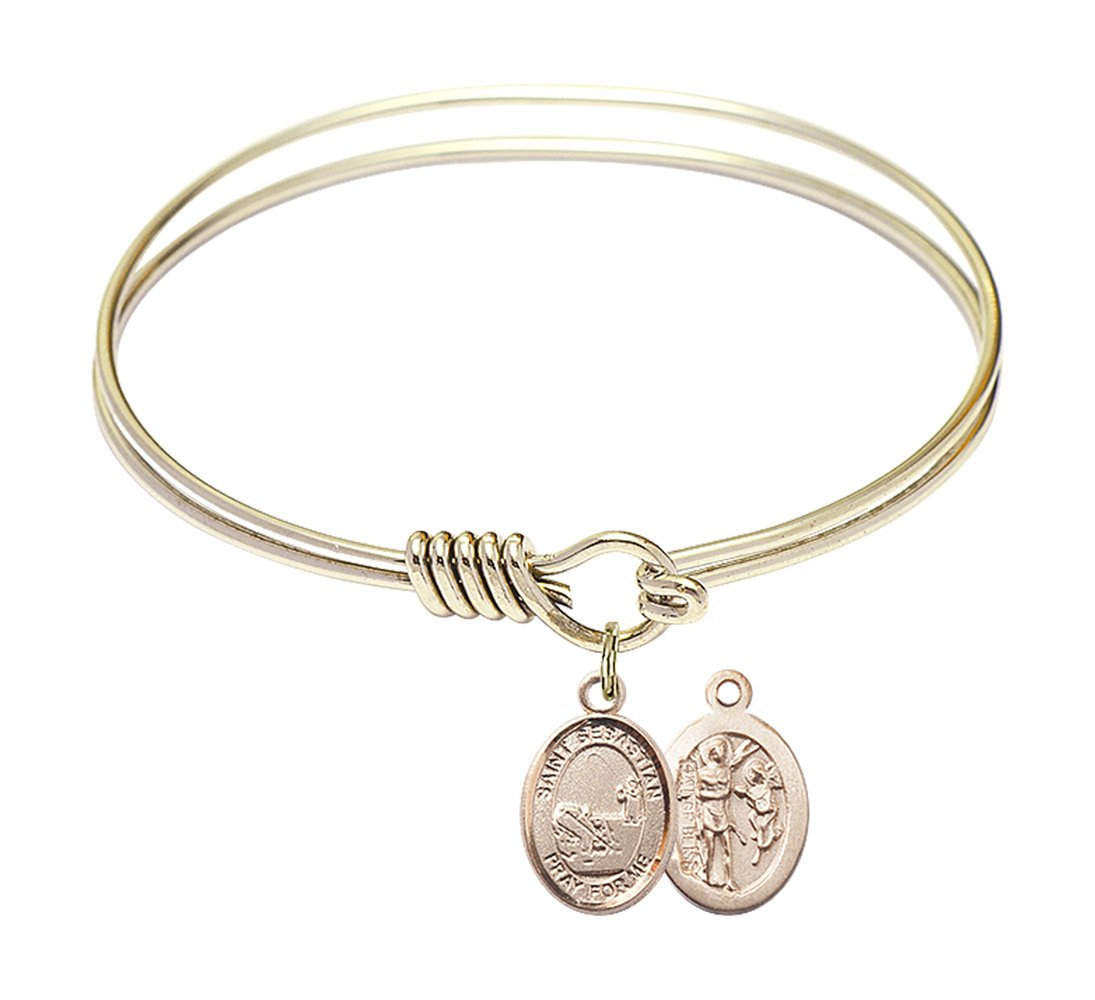 6 1/4 Inch Round Eye Hook Bangle Bracelet with St. Sebastian Fishing Charm - Stylish Jewelry for Outdoor Adventures, Fishing Trips & Everyday Wear