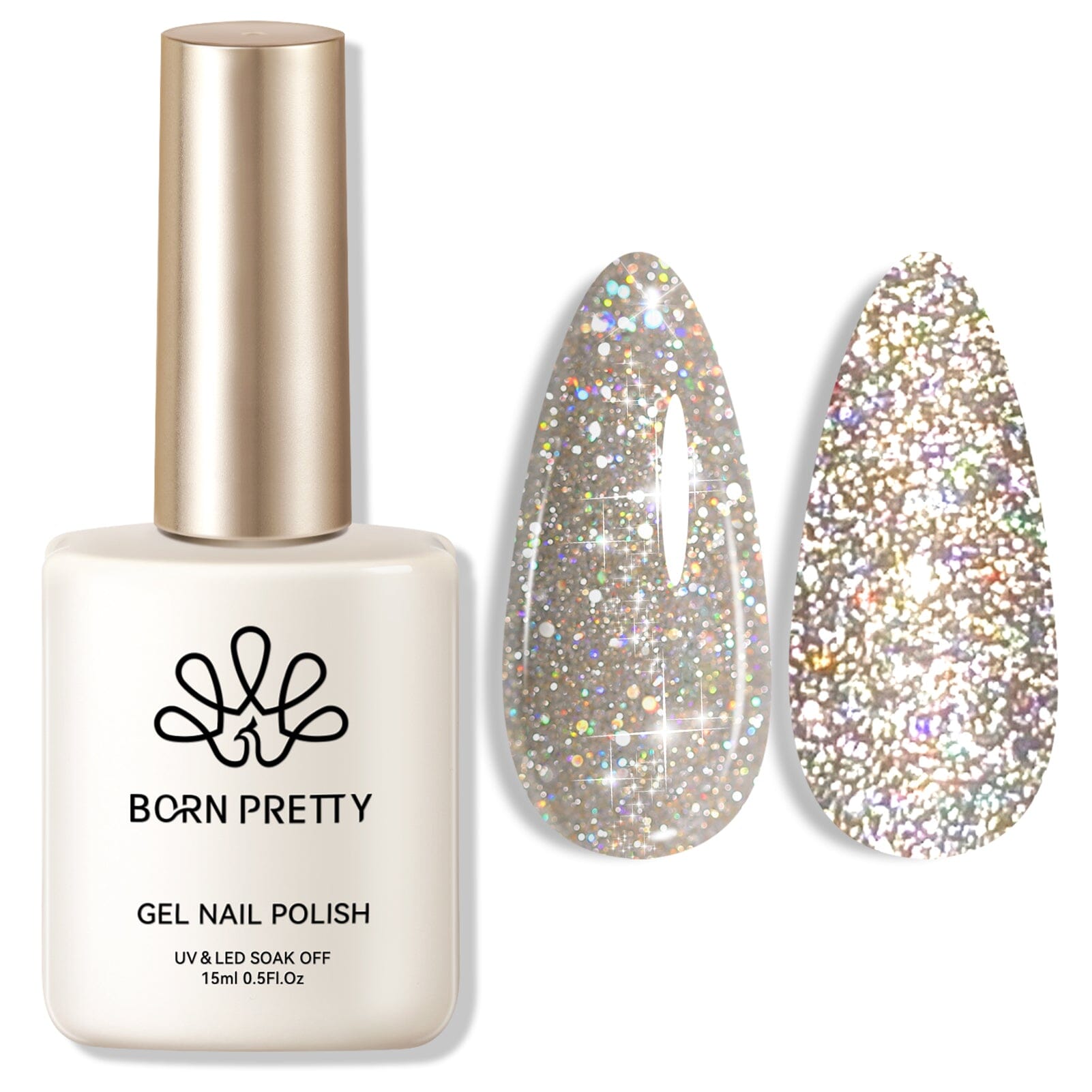 BORN PRETTY Gold Flash Reflective Glitter Gel Polish 15ml - Long Lasting Nail Art Gel for Manicure & Pedicure - Perfect for Parties, Weddings, and Special Occasions