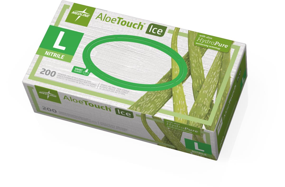 AloeTouch ICE Powder-Free Nitrile Exam Gloves - Latex-Free, Disposable, Comfort Fit for Medical, Dental & Tattoo Use (Small, Medium, Large, X-Large) - Ideal for Healthcare, Food Handling & Home Cleaning