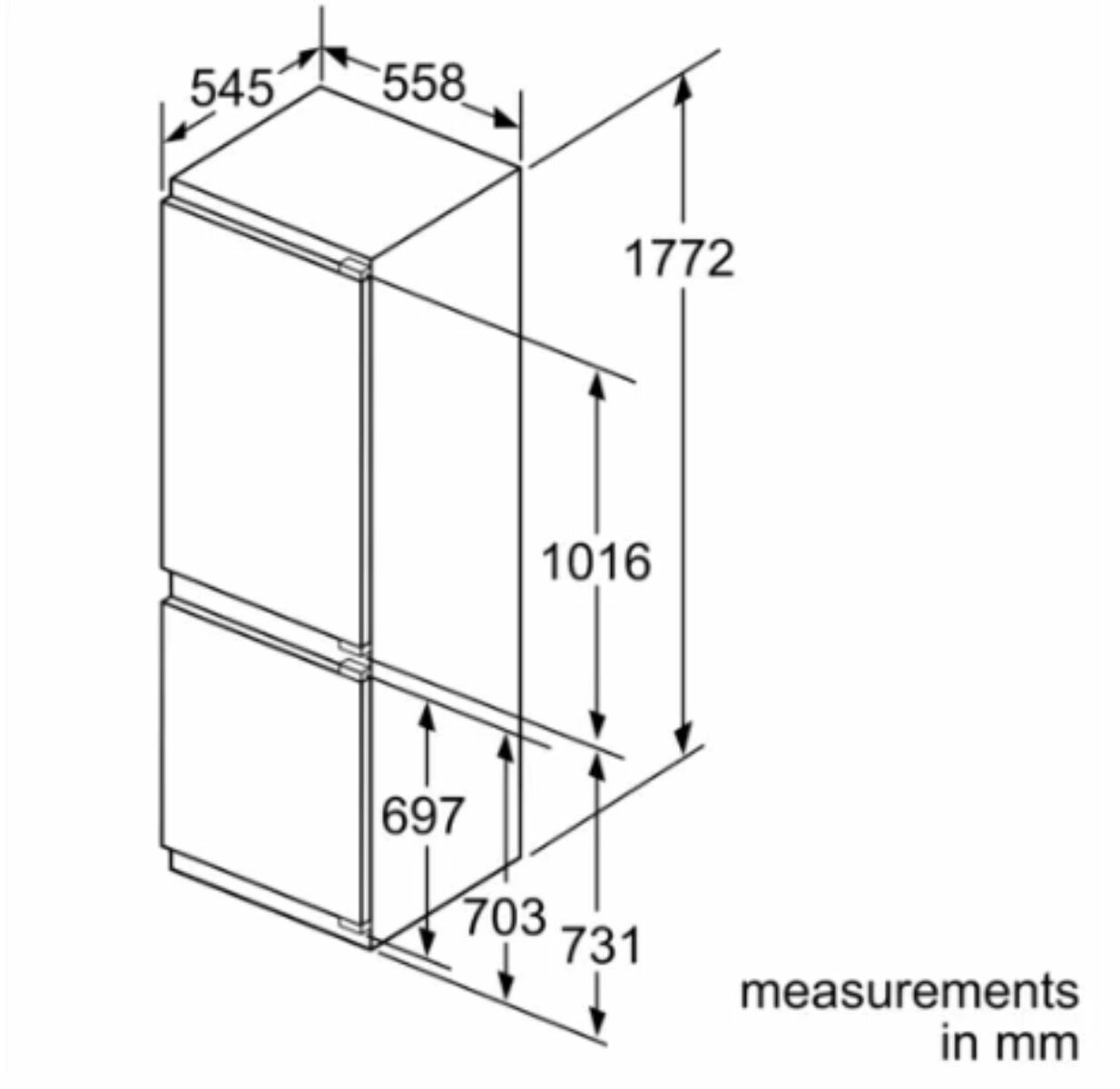 Bosch Series 6 254L Fully Integrated Bottom Mount Refrigerator KIN86AD30A - Energy Efficient French Door Fridge for Modern Kitchen & Open Plan Living Spaces