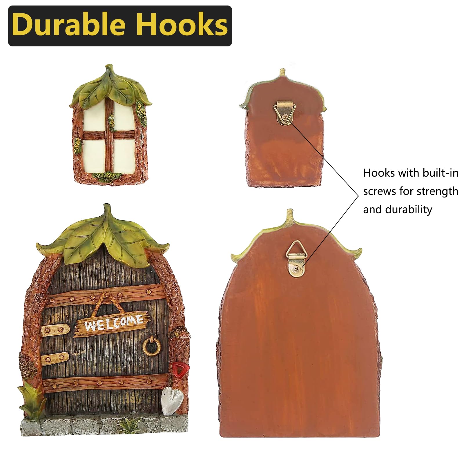 Glow in The Dark Fairy Garden Accessories - Miniature Fairy Doors & Windows for Trees, Outdoor Lawn Ornaments & Yard Decor with Lantern | Perfect for DIY Fairy Gardens, Backyard Landscaping & Magical Nighttime Displays