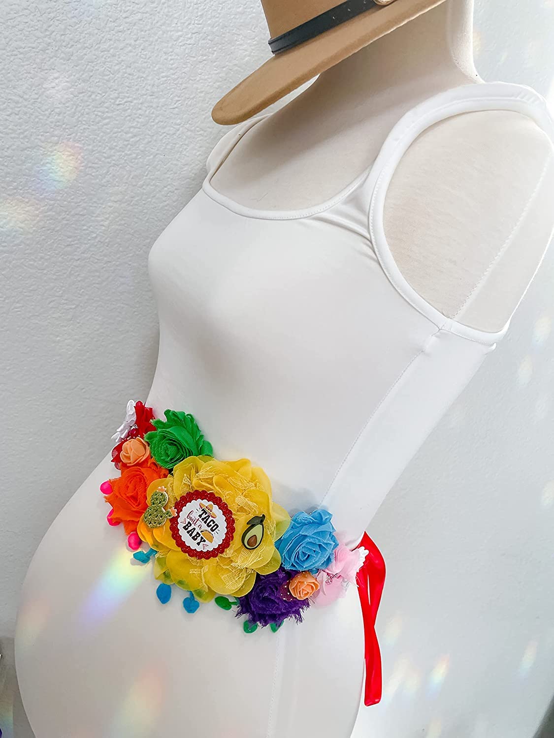 Taco Themed Maternity Sash for Baby Showers - Mexican Fiesta Mom-to-Be Sash with Dad Pin | Gender Reveal, Bachelorette Party & Pregnancy Announcement Accessories
