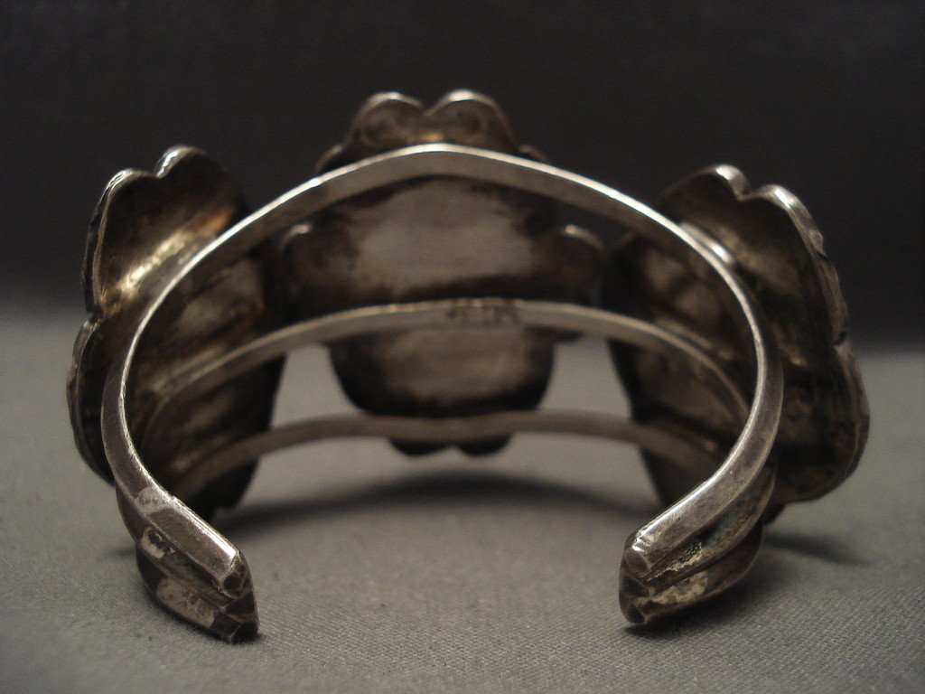 Vintage 1950s Navajo Green Turquoise Native American Silver Bracelet - Handmade Southwest Jewelry for Women, Boho Fashion & Western Style Accessories