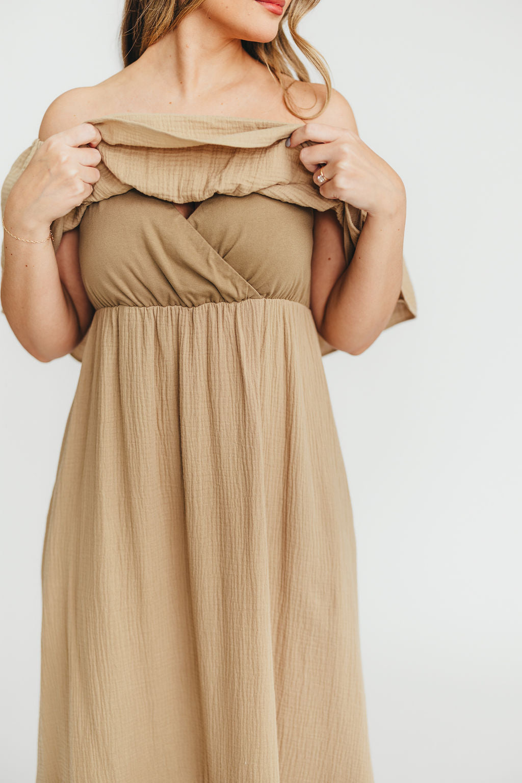 Josie 100% Cotton Maternity Maxi Dress in Khaki - Bump & Nursing Friendly for Pregnancy & Breastfeeding | Perfect for Casual Outings, Baby Showers & Nursing Comfort