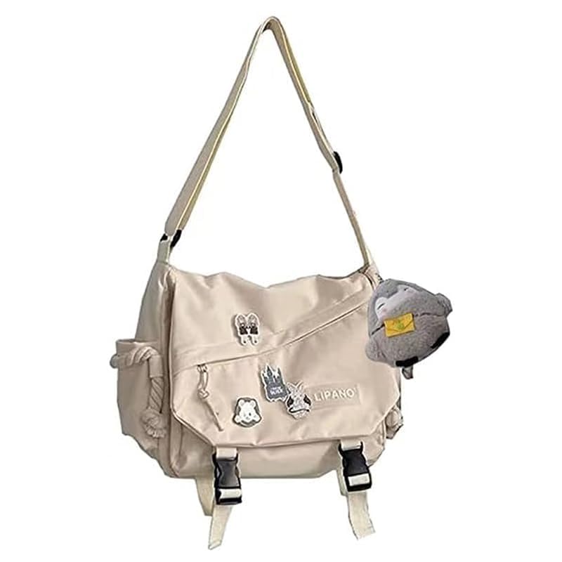 Stylish Japanese Kawaii Nylon Crossbody Bag with Decorative Pins - Unisex Shoulder Messenger Purse for Women & Men | Perfect for Daily Use, Travel, and Anime Conventions