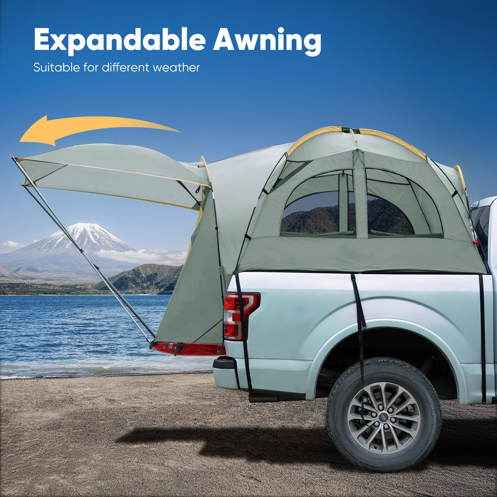 Quictent Waterproof Truck Bed Tent for 5.0-8.2' Pickup Trucks | PU2000mm Rainproof Camping Shelter with Removable Awning & Storage Bag | 2-Person Outdoor Sleeping Solution for Camping, Road Trips & Overland Adventures