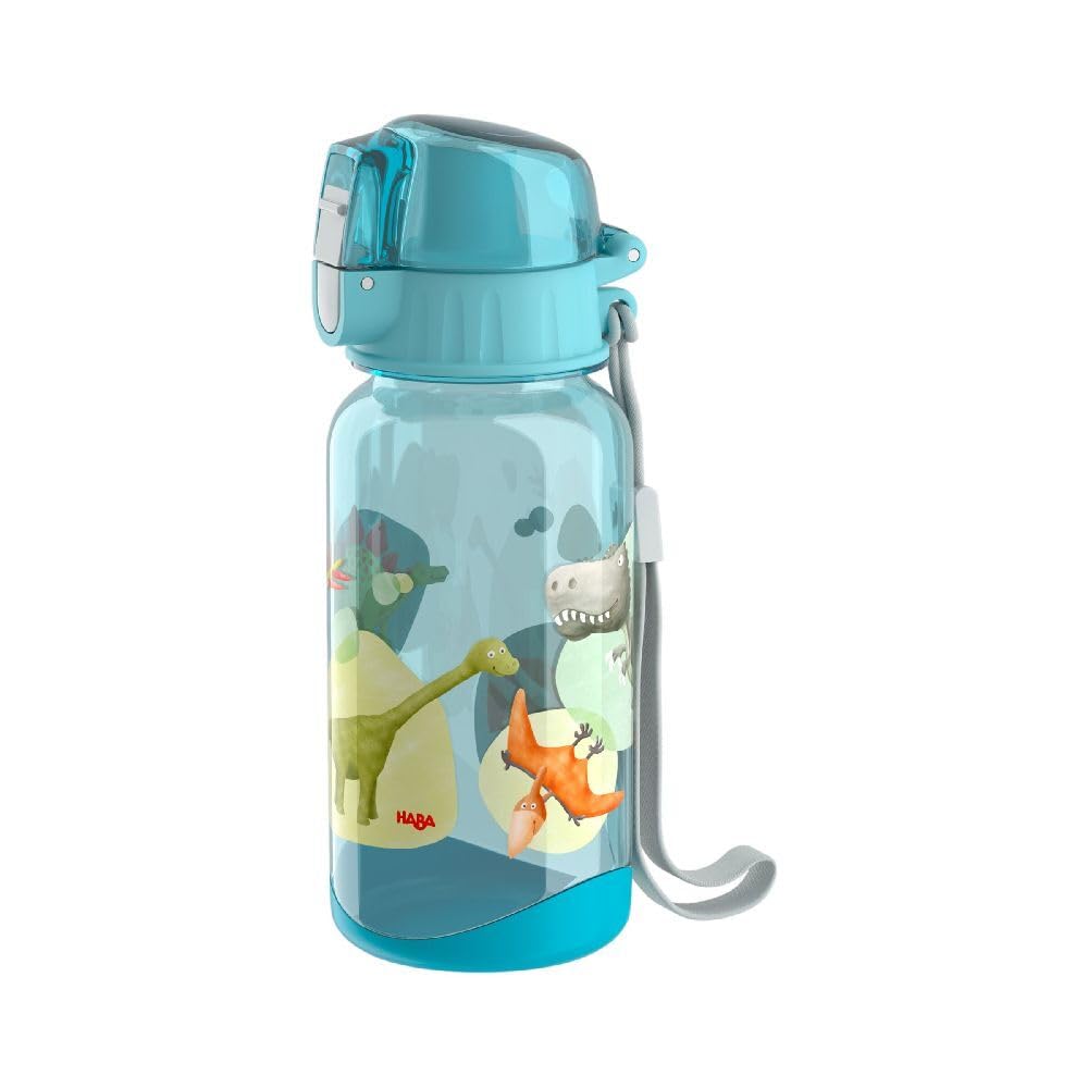 HABA Dinosaurs 305152 400ml Kids Water Bottle - BPA-Free Plastic, Leak-Proof Lid & Wide Mouth, Dishwasher Safe - Dinosaur Themed Bottle for School, Sports & Outdoor Activities