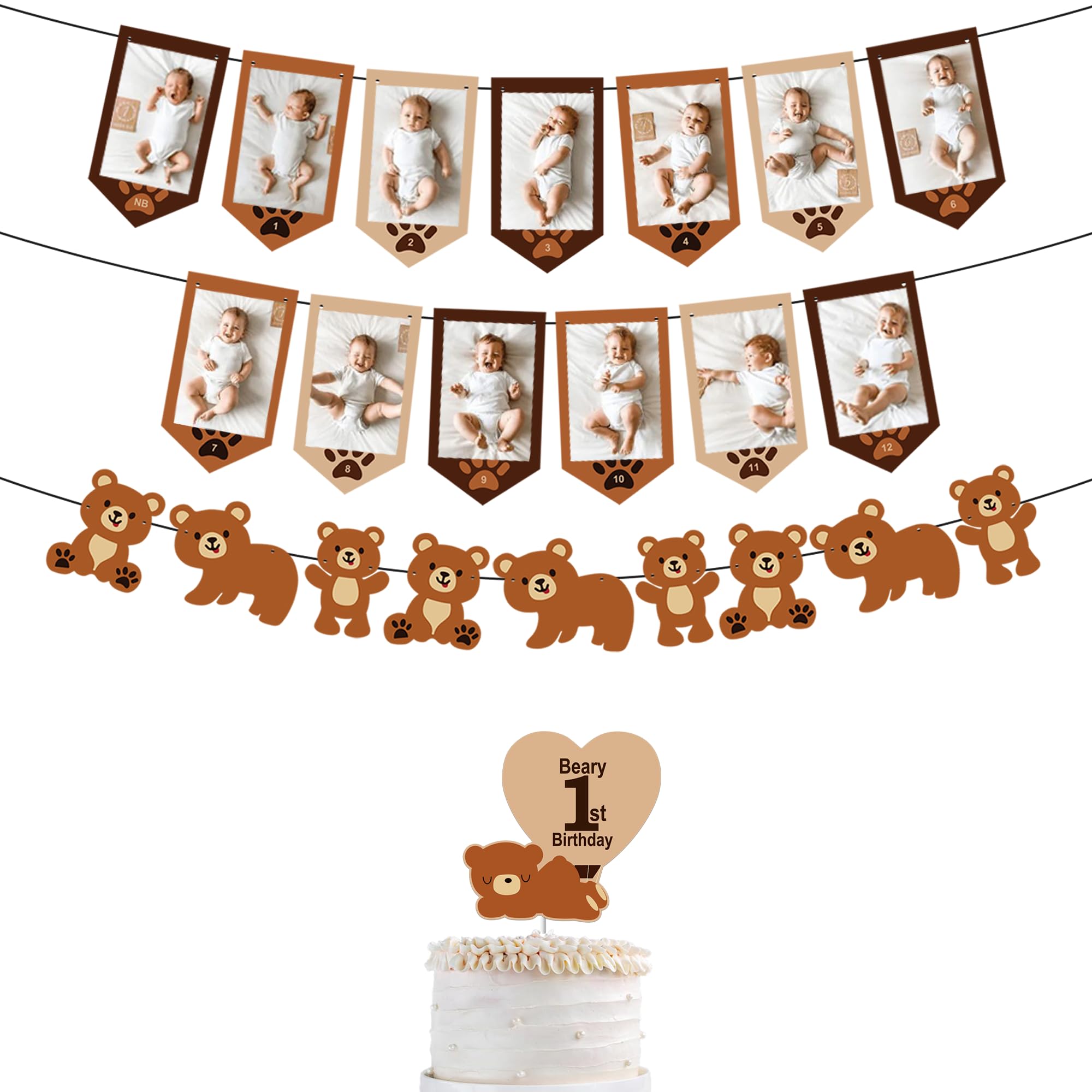 My Beary 1st Birthday Cake Topper & Photo Banner - Teddy Bear Themed Party Decorations for Baby's First Birthday - Perfect for Cake Decor, Photo Backdrops & Milestone Celebrations