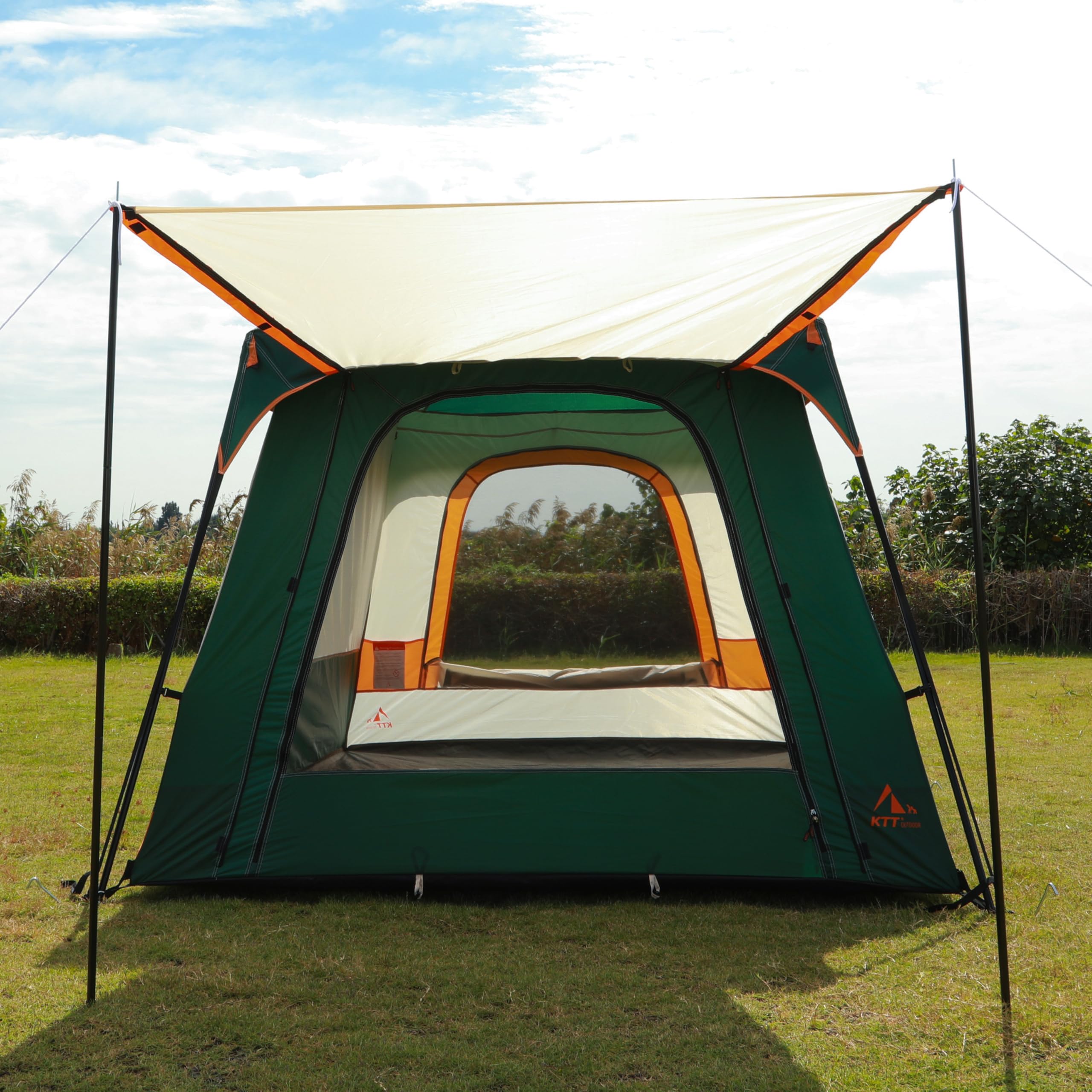 KTT Large Family Cabin Tent for 6-8 People - Waterproof Straight Wall Design with 3 Doors & 3 Mesh Windows - Spacious Outdoor Camping Tent for Picnics, Family Gatherings & Friends Trips - Perfect for Backyard, Beach & National Park Adventures