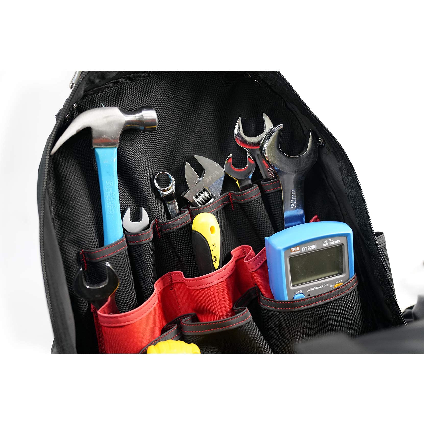 MELOTOUGH Heavy Duty Rolling Tool Backpack - Durable Tradesman Pro Tool Organizer with Laptop Sleeve (Red & Black) - Perfect for Construction, Electricians & DIY Projects