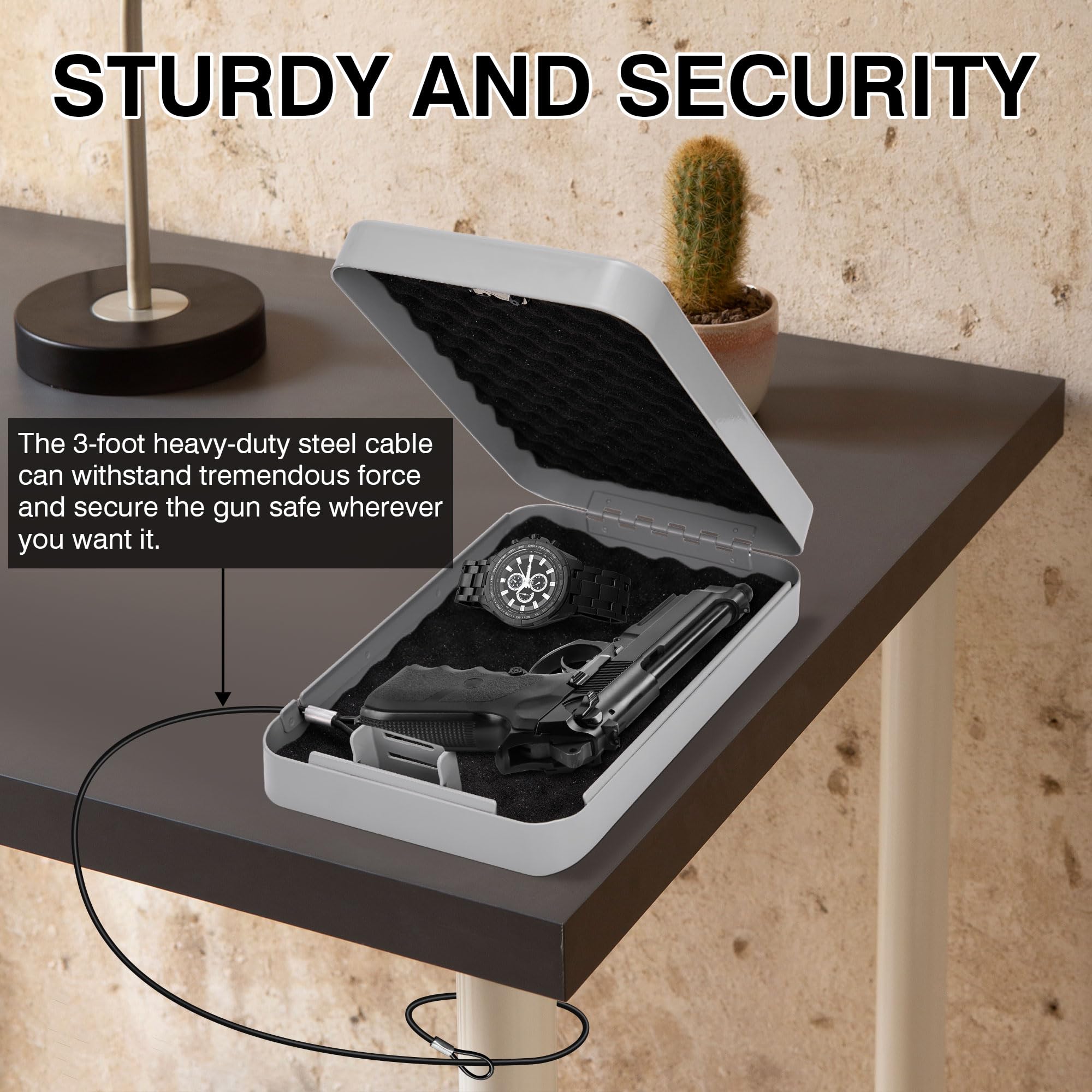 Secure Handgun Safe for Car & Home - Portable Pistol Safe with Key & Combination Lock - Compact Gun Lock Box for Travel, Vehicle, and Personal Use