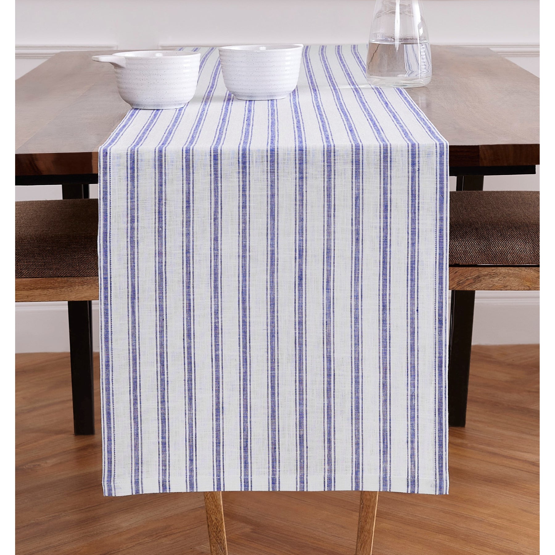 Capri Ticking Stripe Table Runner - 16 Inch & 18 Inch Wide Cotton Farmhouse Decor for Dining Table, Buffet, and Kitchen Island