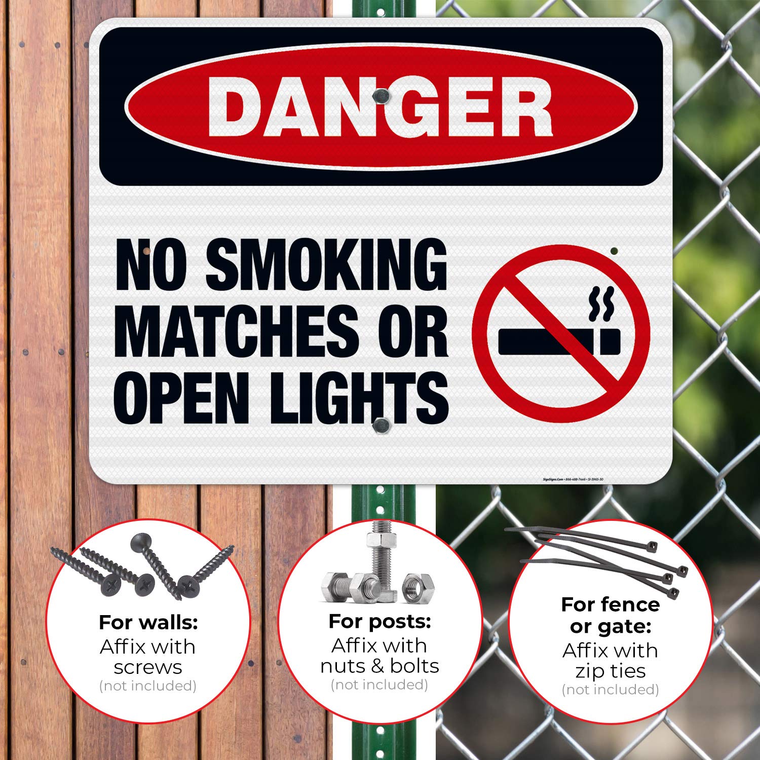 Danger No Smoking Matches or Open Lights Sign - OSHA Compliant 24x30 Inches, 3M EGP Reflective .080 Aluminum, Fade Resistant for Indoor/Outdoor Use - Made in USA - Perfect for Factories, Warehouses & Hazardous Areas