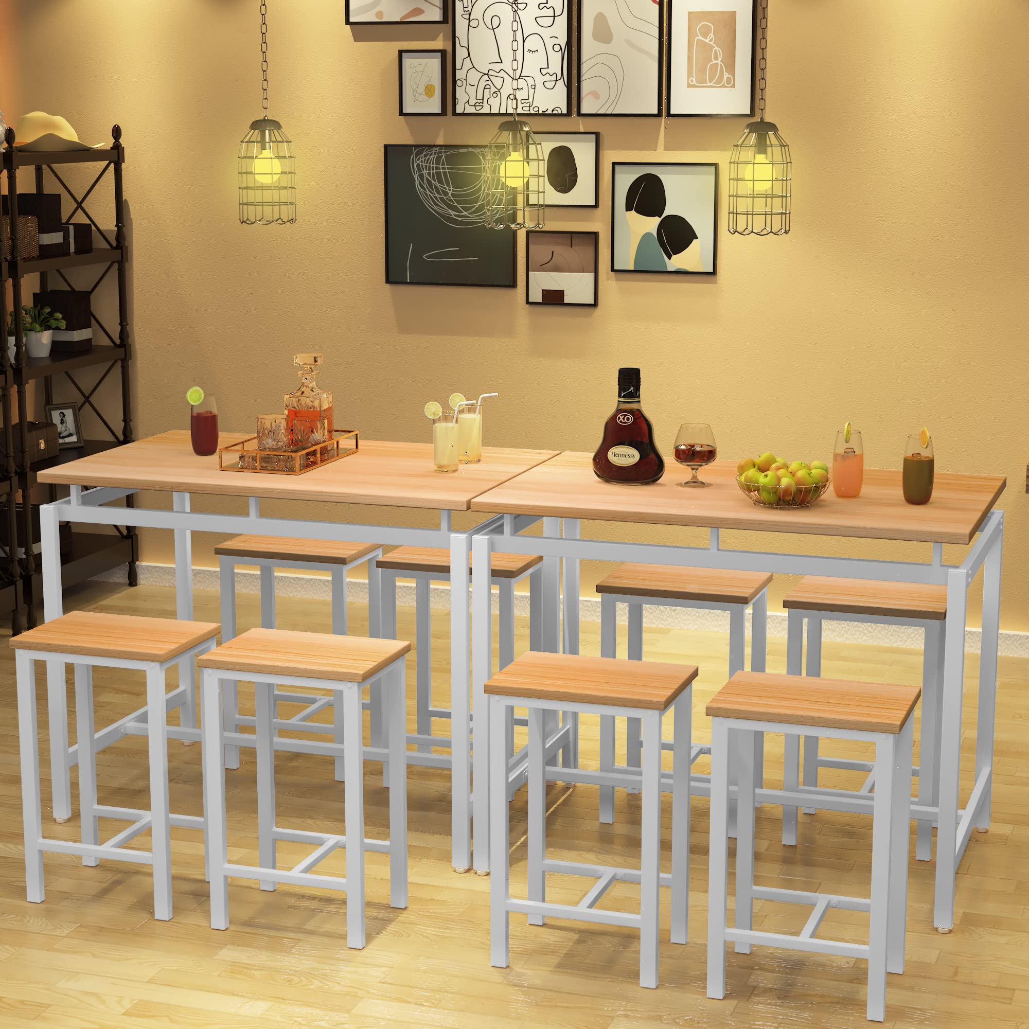 DKLGG 5-Piece Wooden Dining Table Set for 4 - Small Kitchen Table with 4 Stools, Space-Saving Bar Height Kitchen Table and Chairs Set - Perfect for Breakfast Nooks, Small Apartments & Cozy Dining Areas