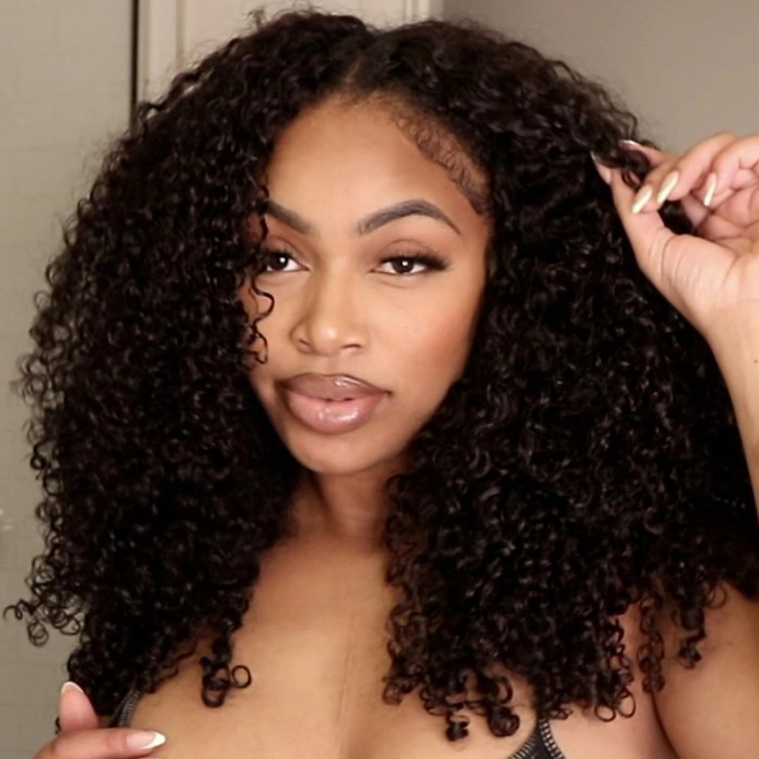 20 Inch Kinky Curly V Part Wig Human Hair - Brazilian Curly U Part Wig 180% Density No Leave Out No Glue - Perfect for Daily Wear, Parties & Special Occasions