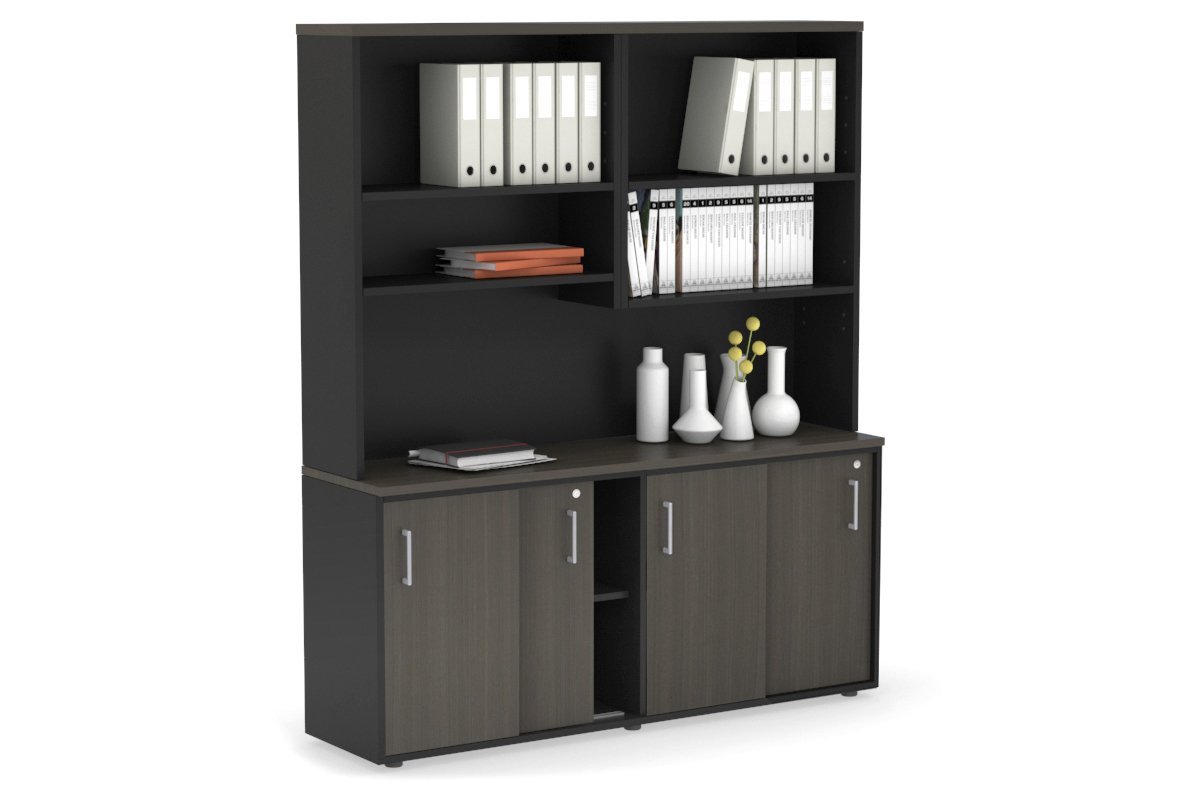 Modern White Sliding Door Credenza with Open Hutch - 1600W x 750H x 450D - Perfect for Home Office, Living Room & Bedroom Storage Organization