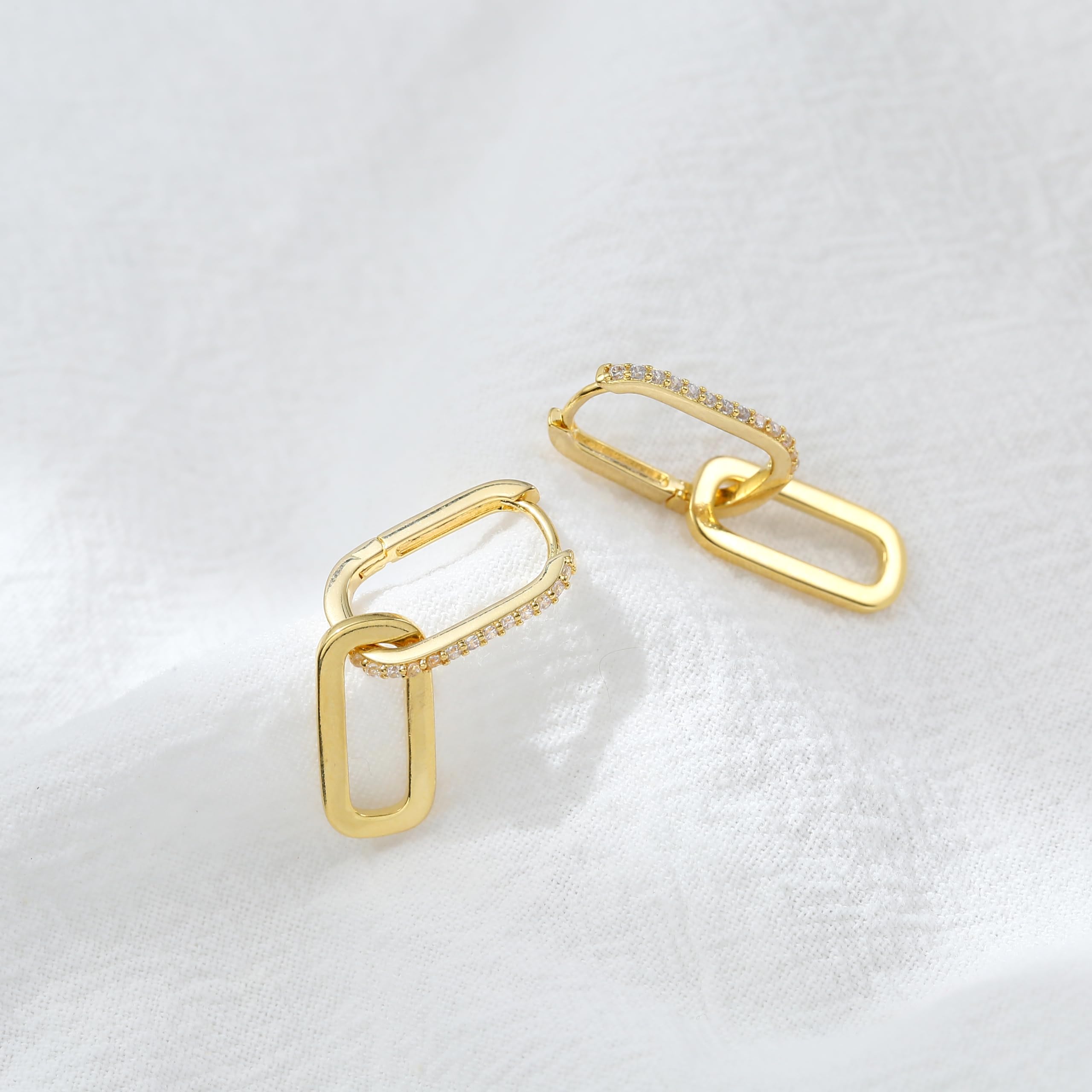 LILIE&WHITE 14K Gold Pave Cubic Zirconia Convertible Hoop Earrings for Women - Paperclip Link Chain Drop Dangle Rectangle Earrings Set | Perfect for Parties, Weddings & Everyday Elegant Jewelry