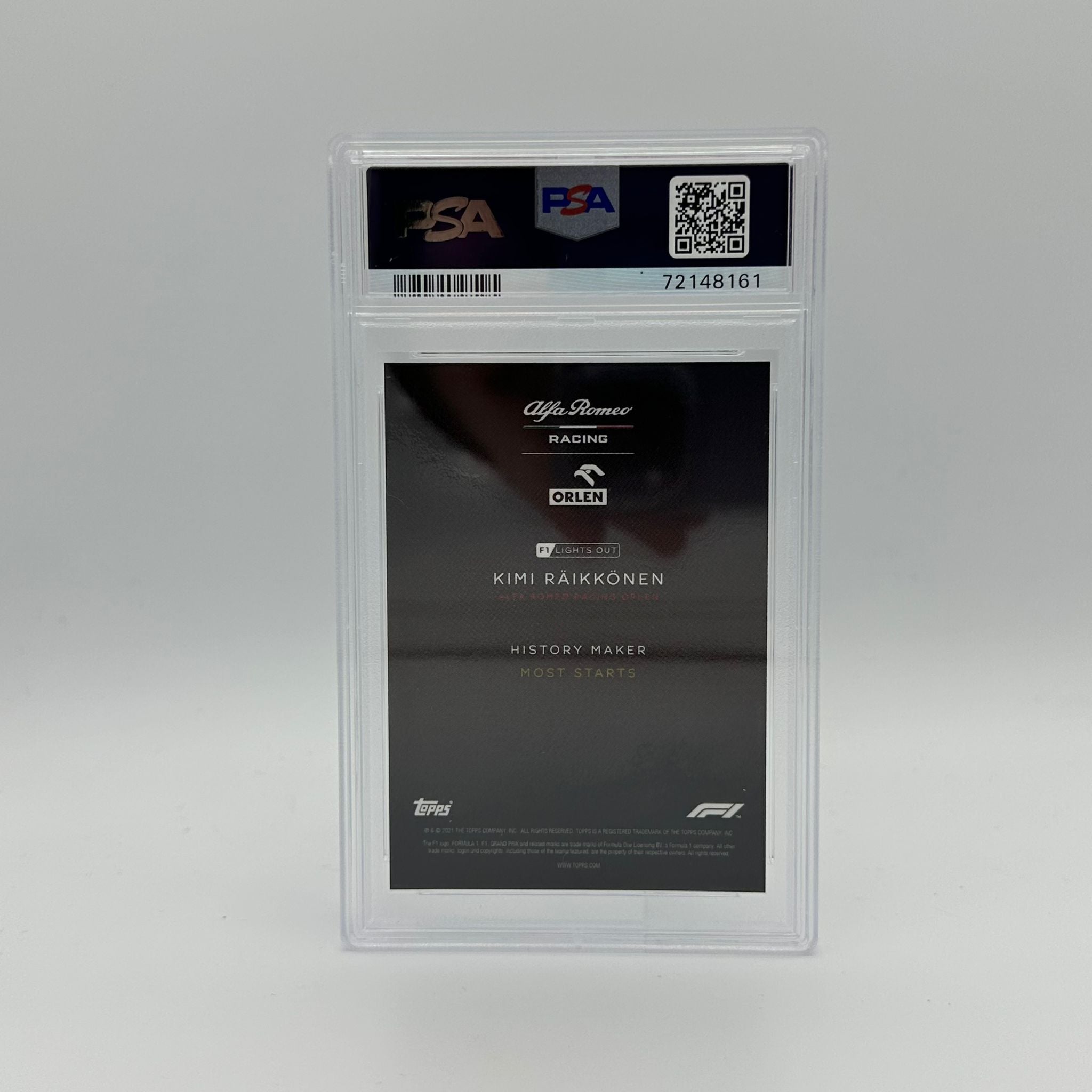 PSA 9 Graded 72/99 Kimi Raikkonen History Maker Trading Card - Rare Collectible for F1 Fans & Sports Memorabilia Enthusiasts (Perfect for Display, Investment, or Gift)