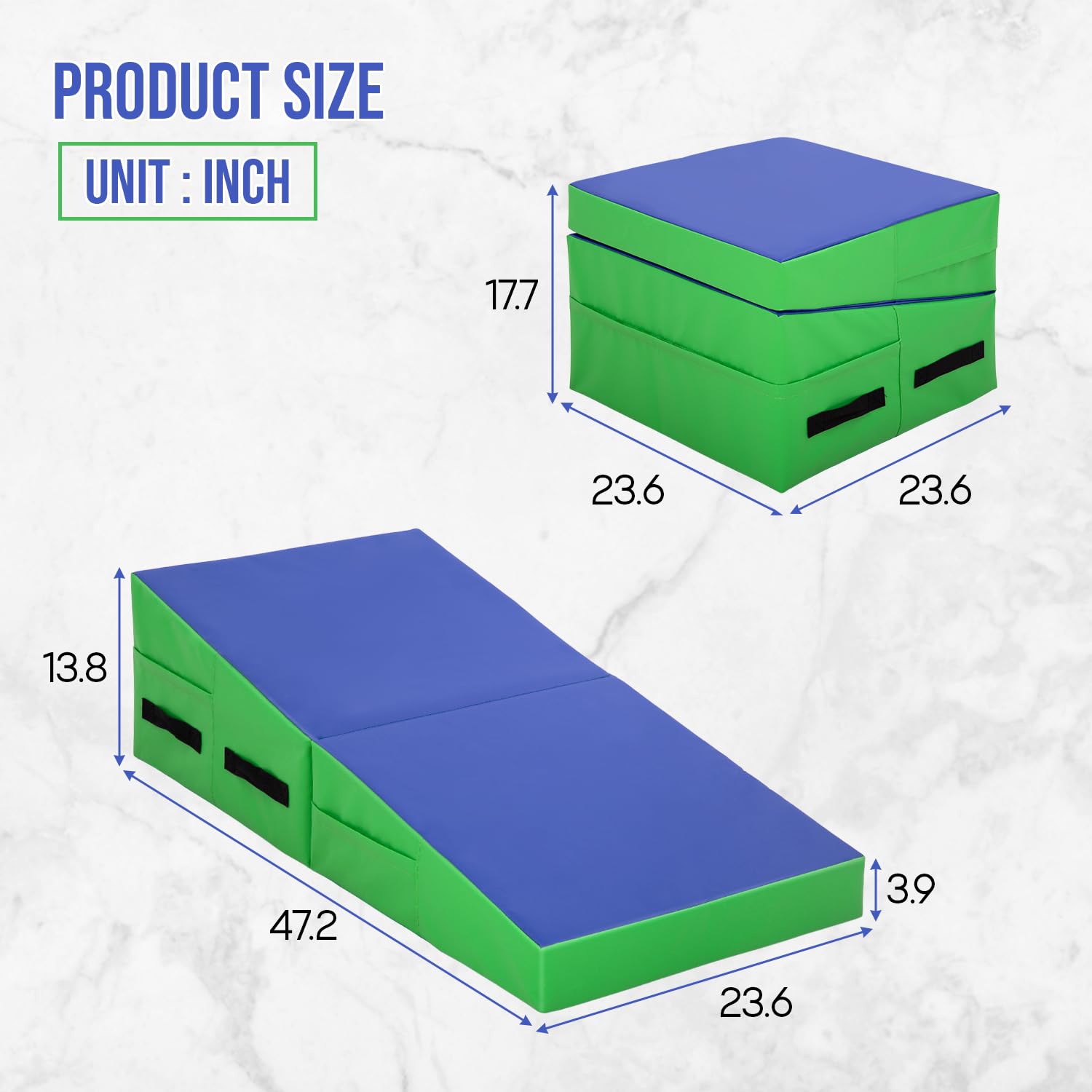 Non-Slip PU Folding Gymnastics Incline Mat - Wedge Cheese Tumbling & Yoga Exercise Mat for Home Gym with Handles | Perfect for Gymnastics Training, Yoga Practice & Home Workouts