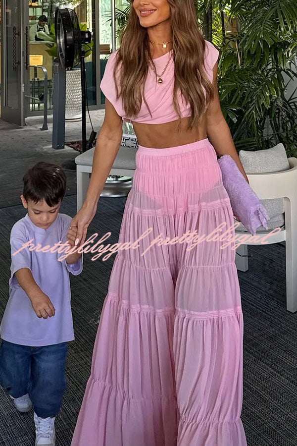 Elegant Chiffon Elastic Waist A-Line Maxi Skirt for Women - Flowy Summer Beach Dress, Boho Party Outfit & Casual Daywear