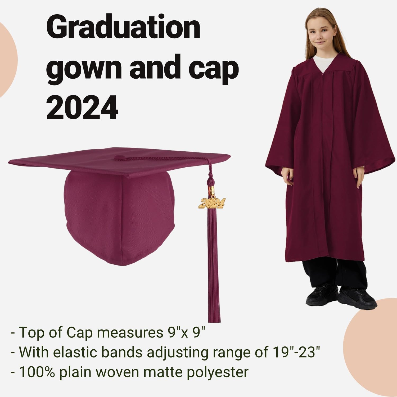 2024/2025 Matte Graduation Cap and Gown Set - Unisex Adult Academic Regalia for Commencement Ceremonies, Photos & Graduation Parties