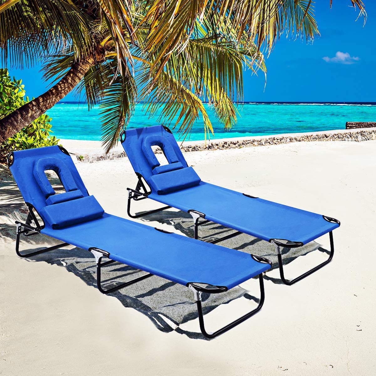 Casart Adjustable Folding Chaise Lounge Chair with Face Hole - Portable Beach Chair for Pool, Patio, Lawn & Outdoor Relaxation - Perfect for Sunbathing, Reading & Vacation Comfort