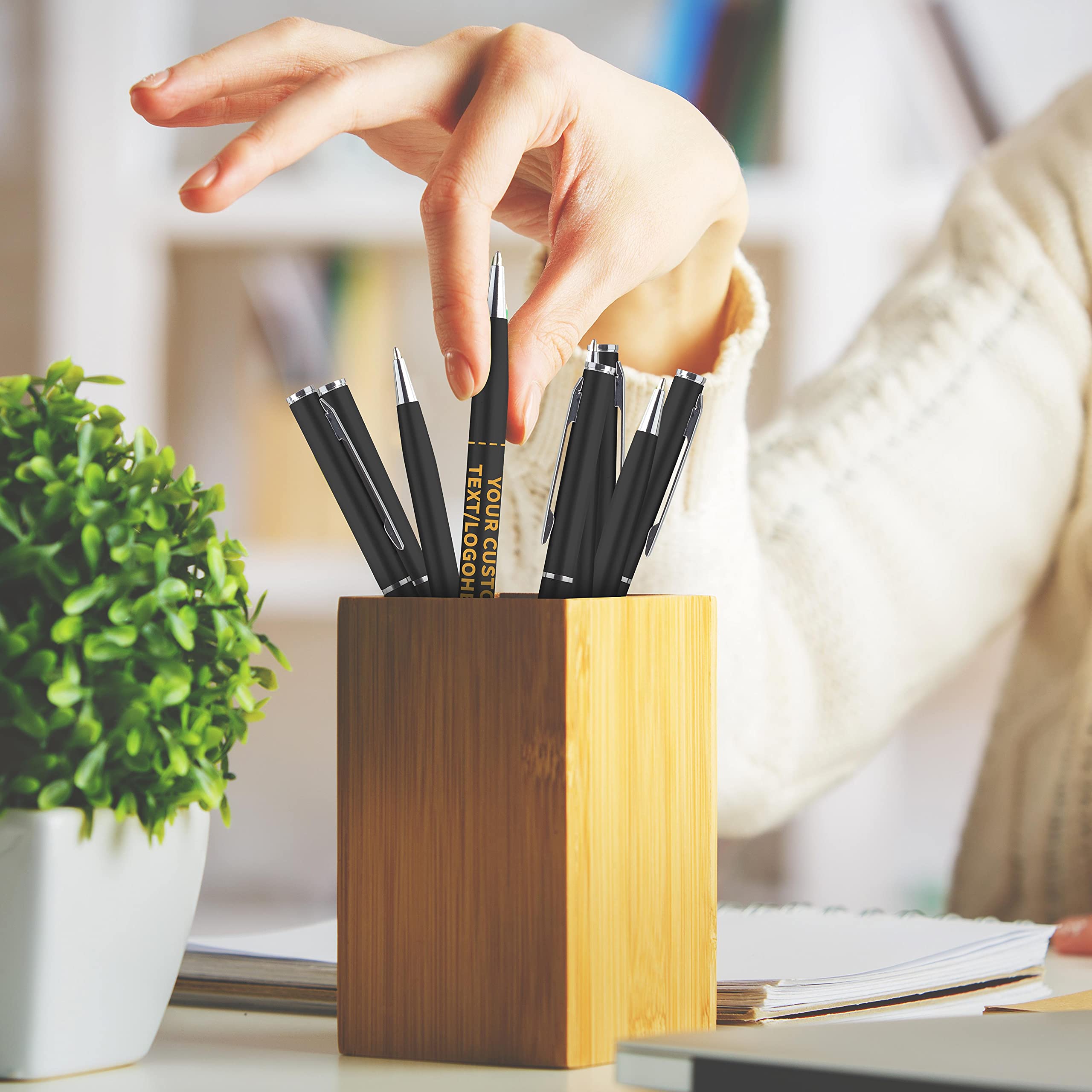 100 Pack Skinny Ballpoint Metal Pens - Customizable with Text & Logo - Sleek Twist-Off Design with Black Ink - Premium Office & School Supplies for Business Gifts, Promotions & Everyday Writing