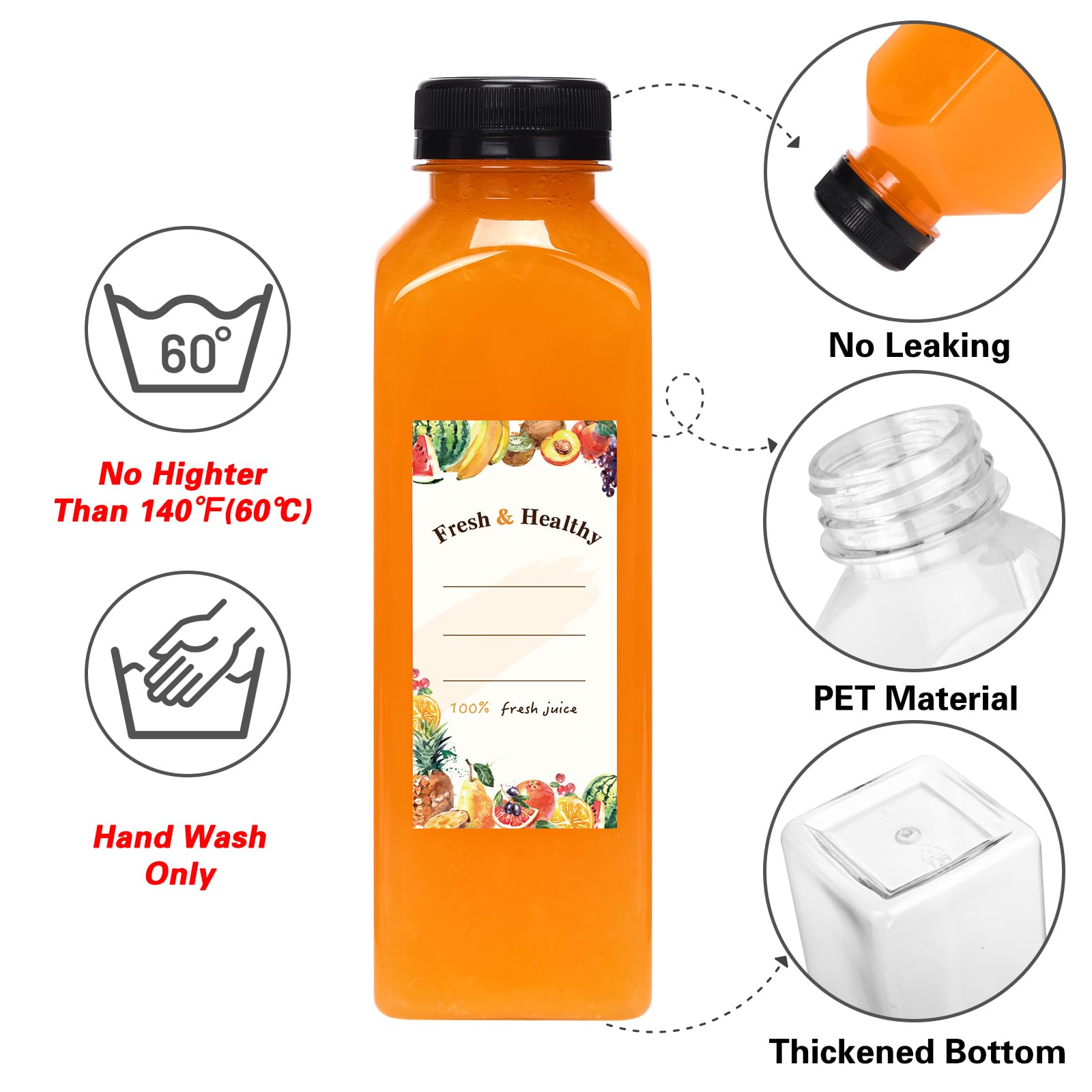 Moretoes 81-Pack 16oz Clear Plastic Juice Bottles with Lids - Reusable Empty Bottles for Smoothies, Beverages, DIY Drinks - Includes Brush, Funnel & Labels - Perfect for Home, Cafe, Juice Bar, Party Favors