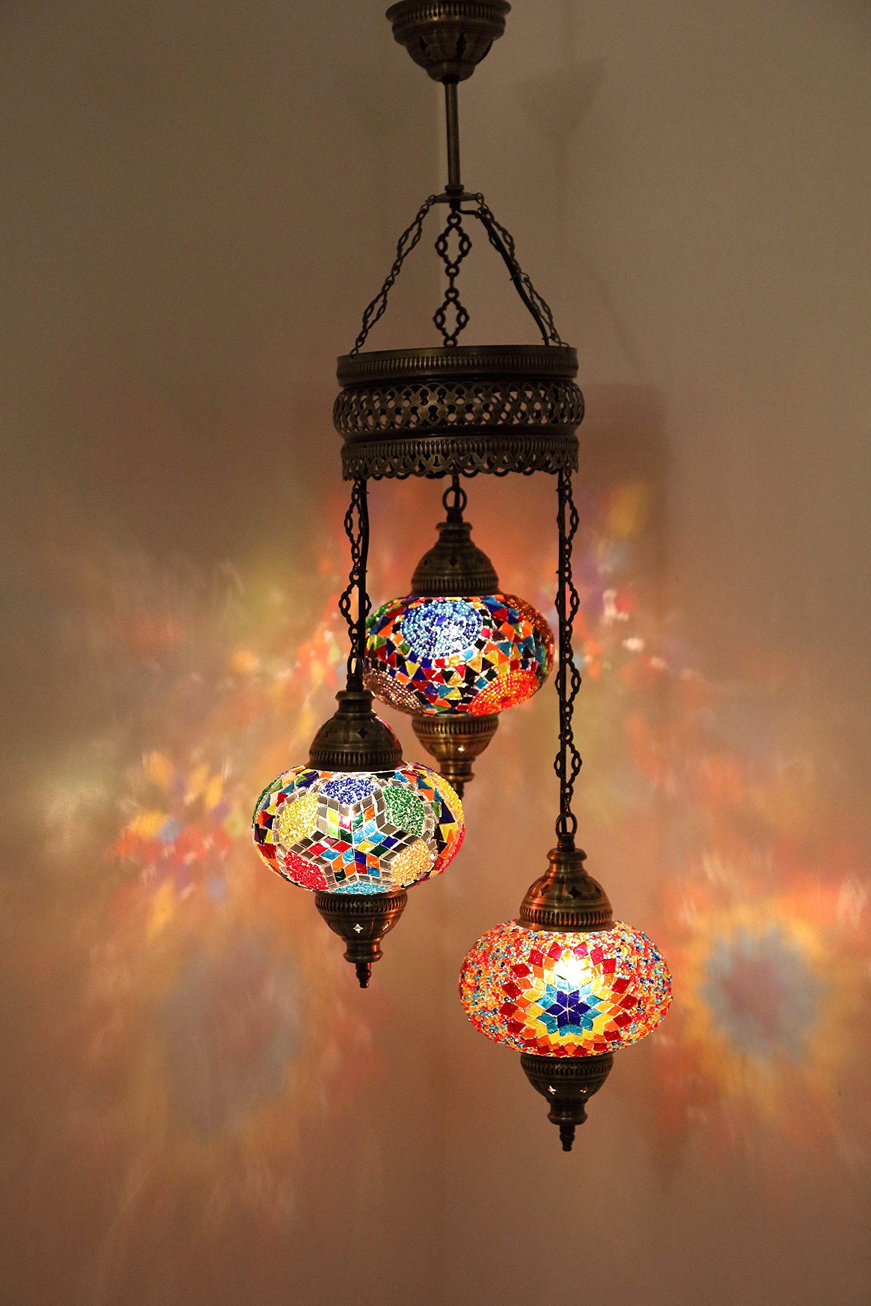 Large Turkish Moroccan Mosaic Chandelier - Handmade Boho Ceiling Lamp with Colorful Glass Globe Design | Perfect for Living Room, Bedroom, or Dining Room Decor
